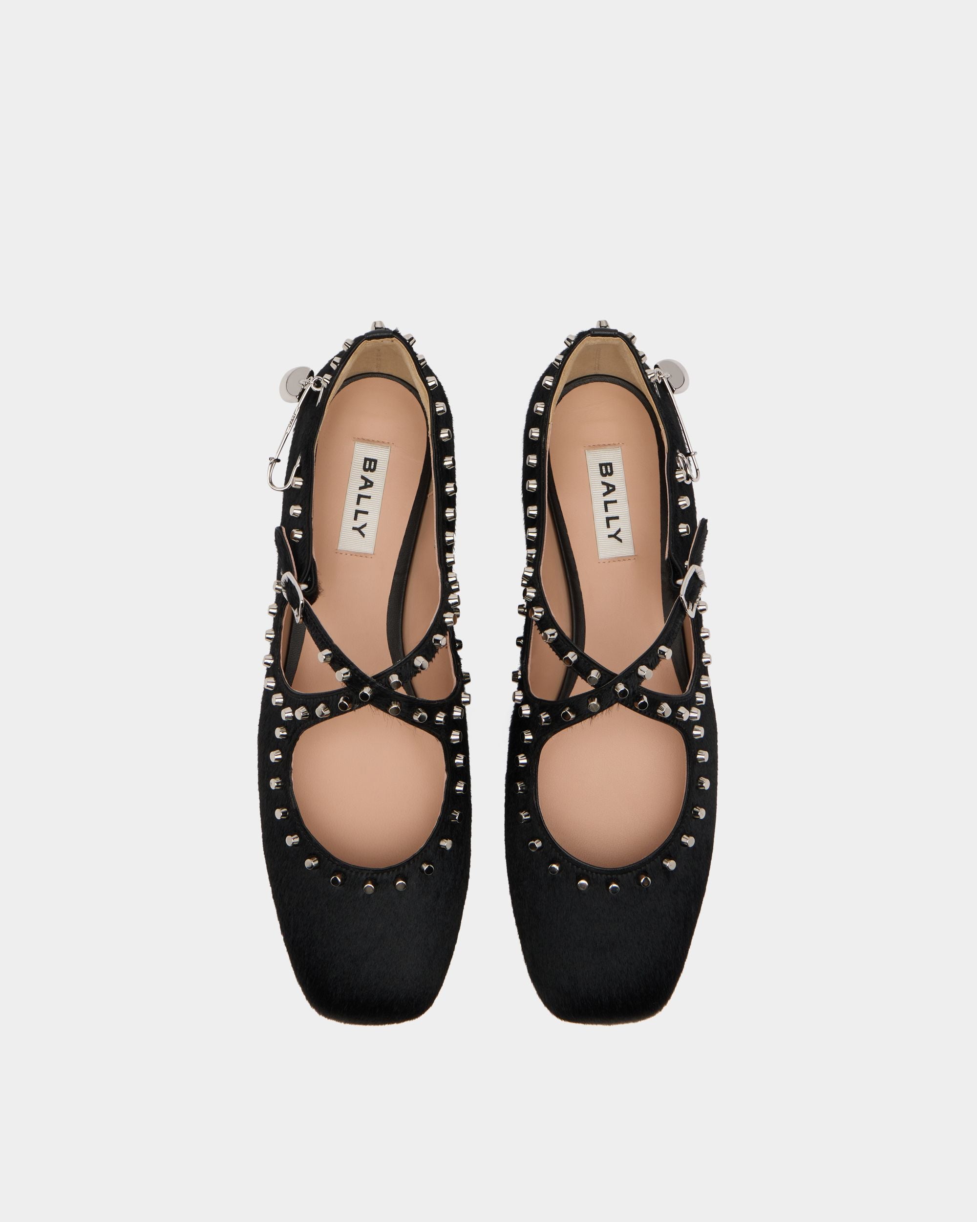 Bally Global - Ballyrina Flat in Black Pony Hair With Studs - Black