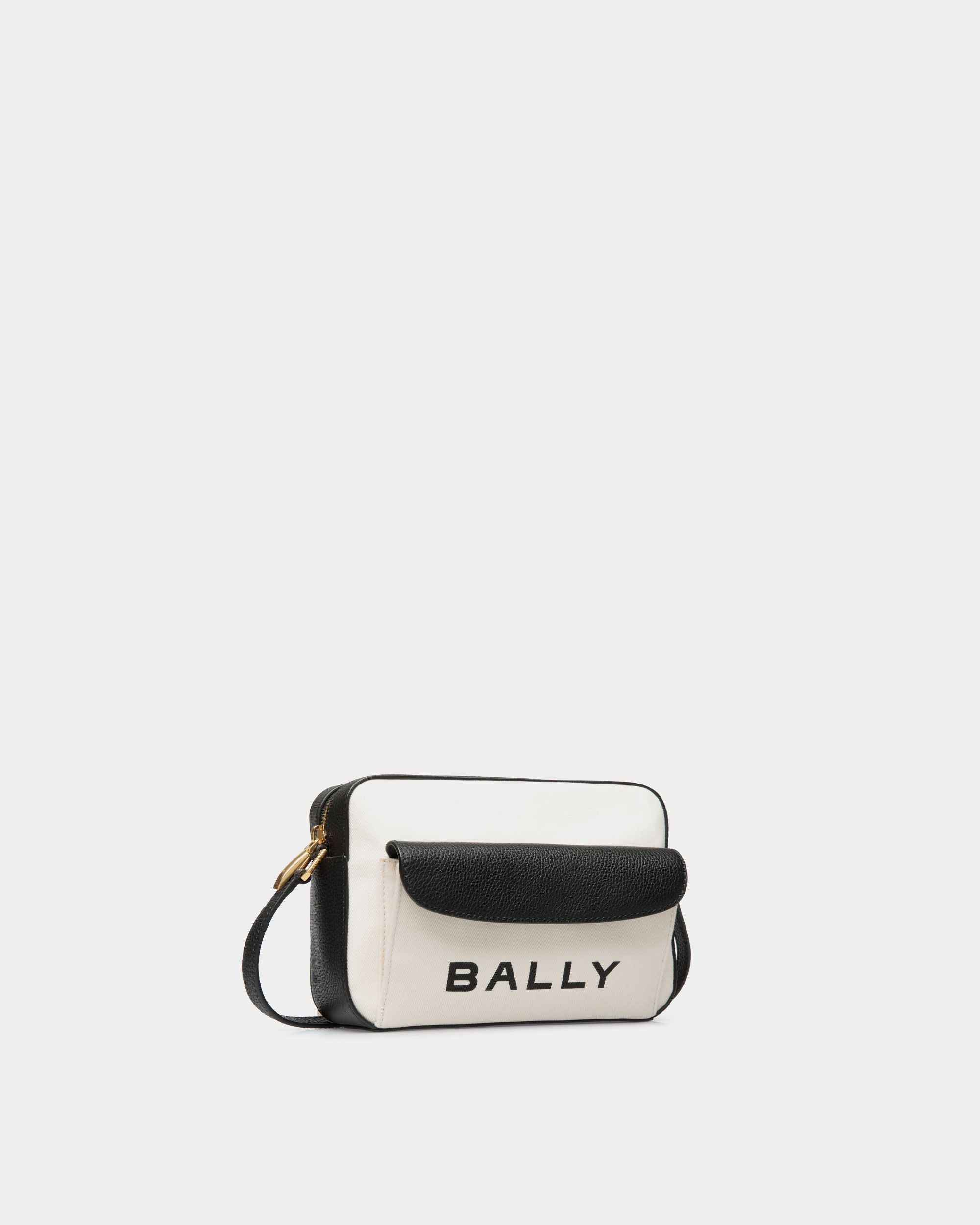 Bally Global - Bolso Bandolera Bar De Tela Blanca Y Piel Negra - Blanco
