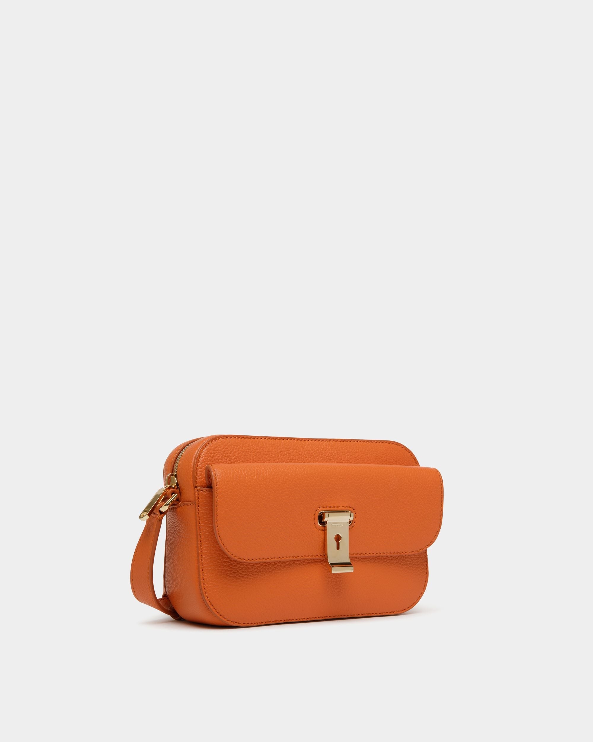 Bally Global - Lock Me Small Crossbody Bag in Koi Orange Grained Leather - Orange