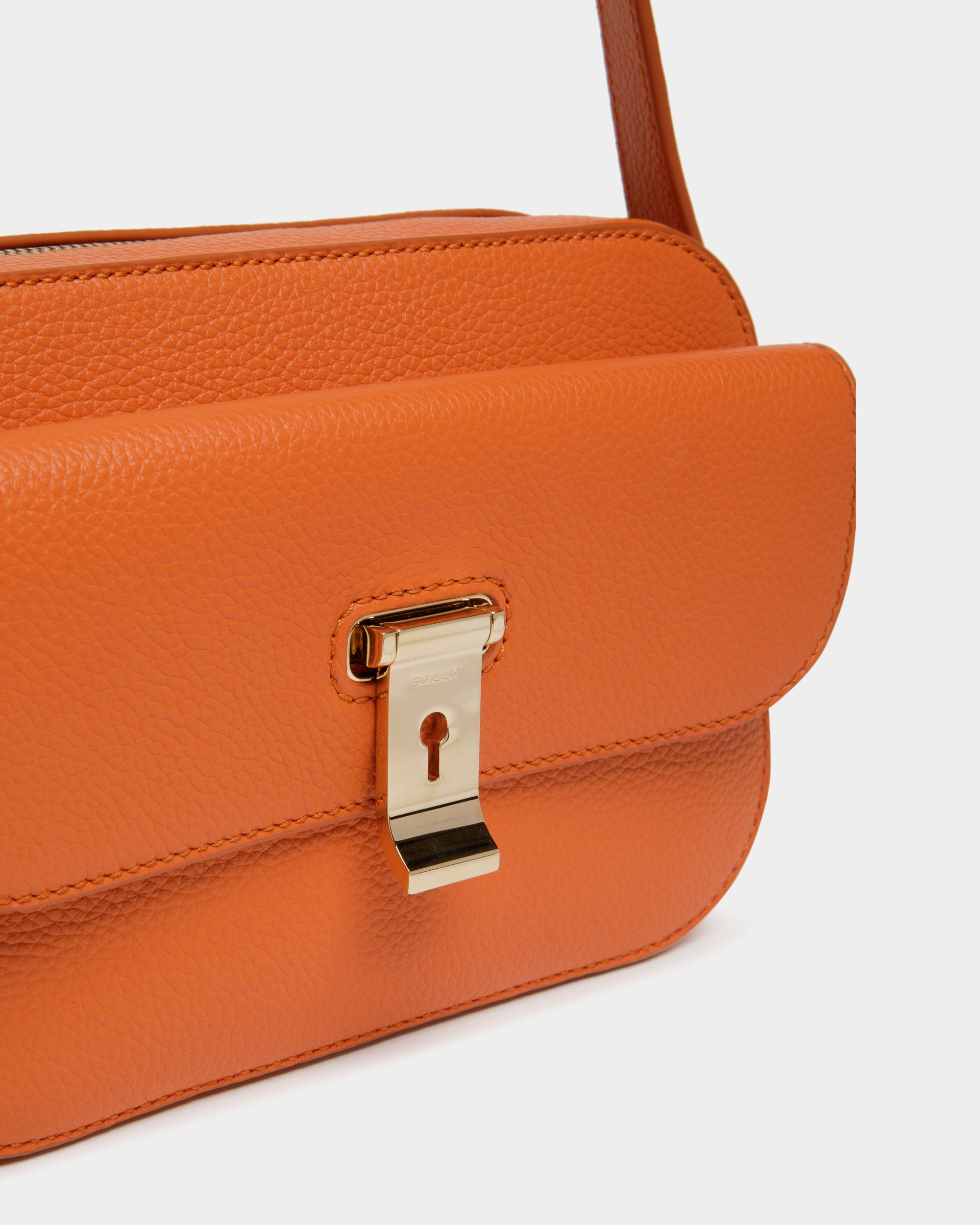 Bally Global - Lock Me Small Crossbody Bag in Koi Orange Grained Leather - Orange
