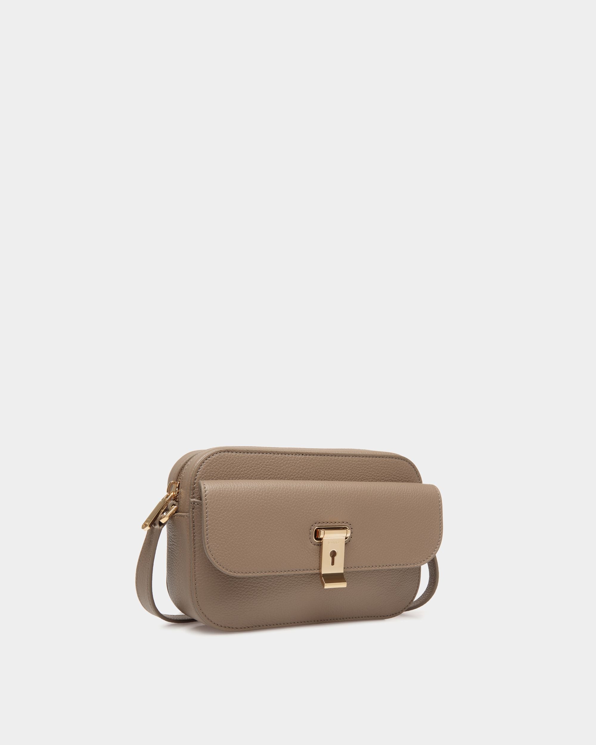 Bally Global - Lock Me Small Crossbody Bag in Taupe Grained Leather - Brown