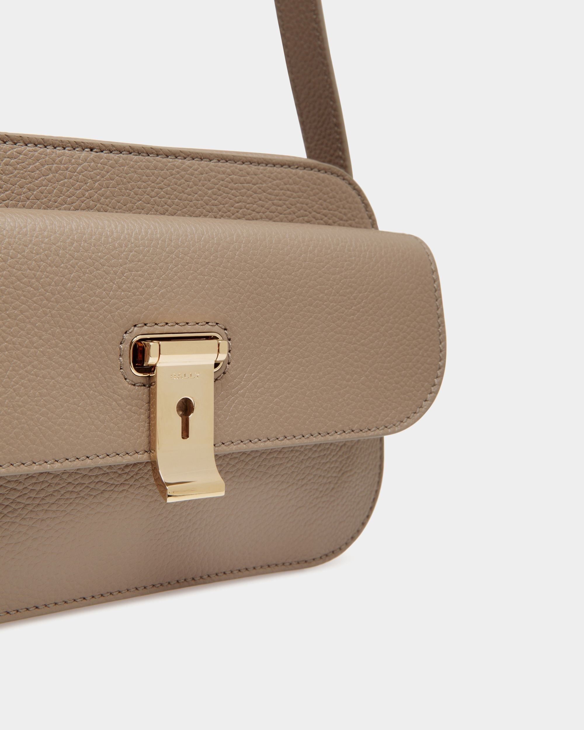 Bally Global - Lock Me Small Crossbody Bag in Taupe Grained Leather - Brown