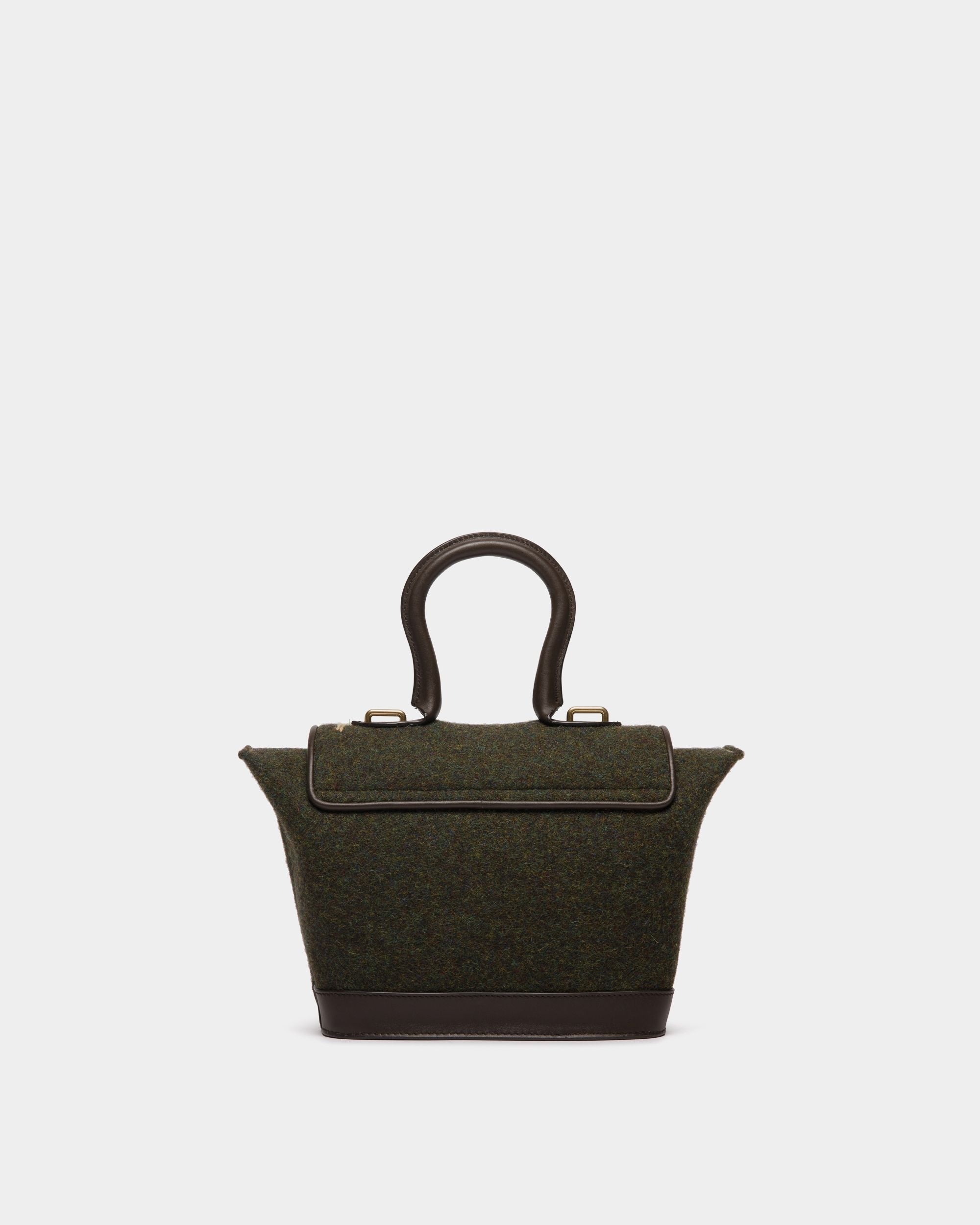 Bally Global - Winter Capsule Top Handle Bag in Dark Green Wool and Ebano Leather With Alpine Flowers - Vert