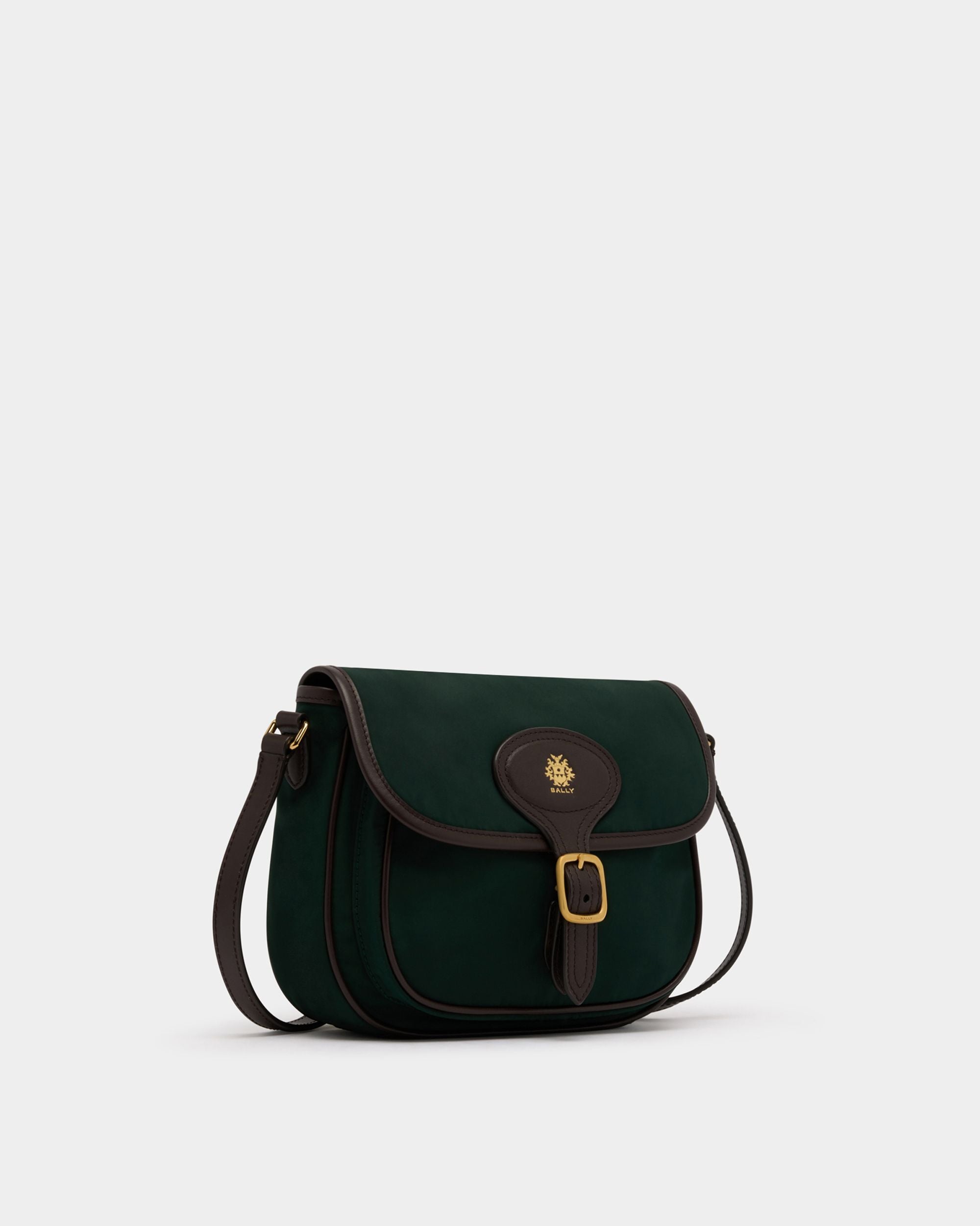 Bally Global - B-Light Small Crossbody Bag in Marble Green Nylon And Ebano Leather - Green