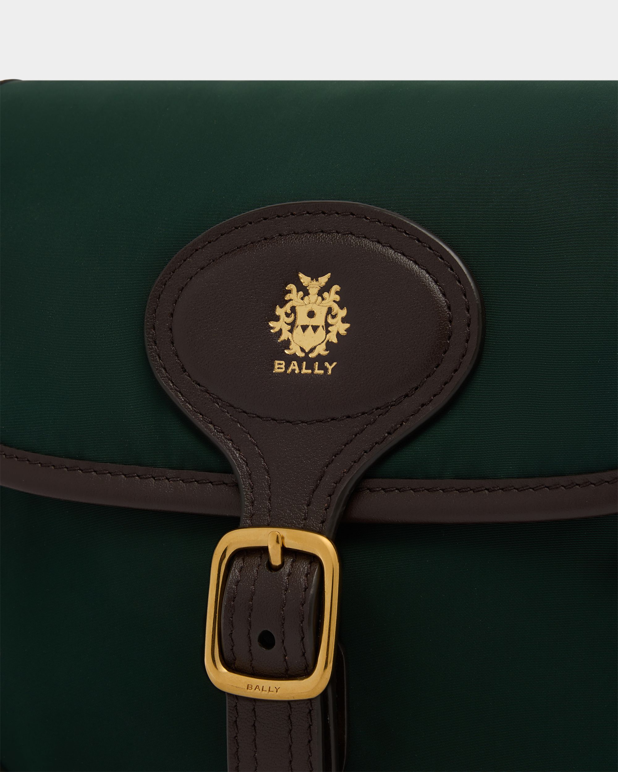 Bally Global - B-Light Small Crossbody Bag in Marble Green Nylon And Ebano Leather - Green