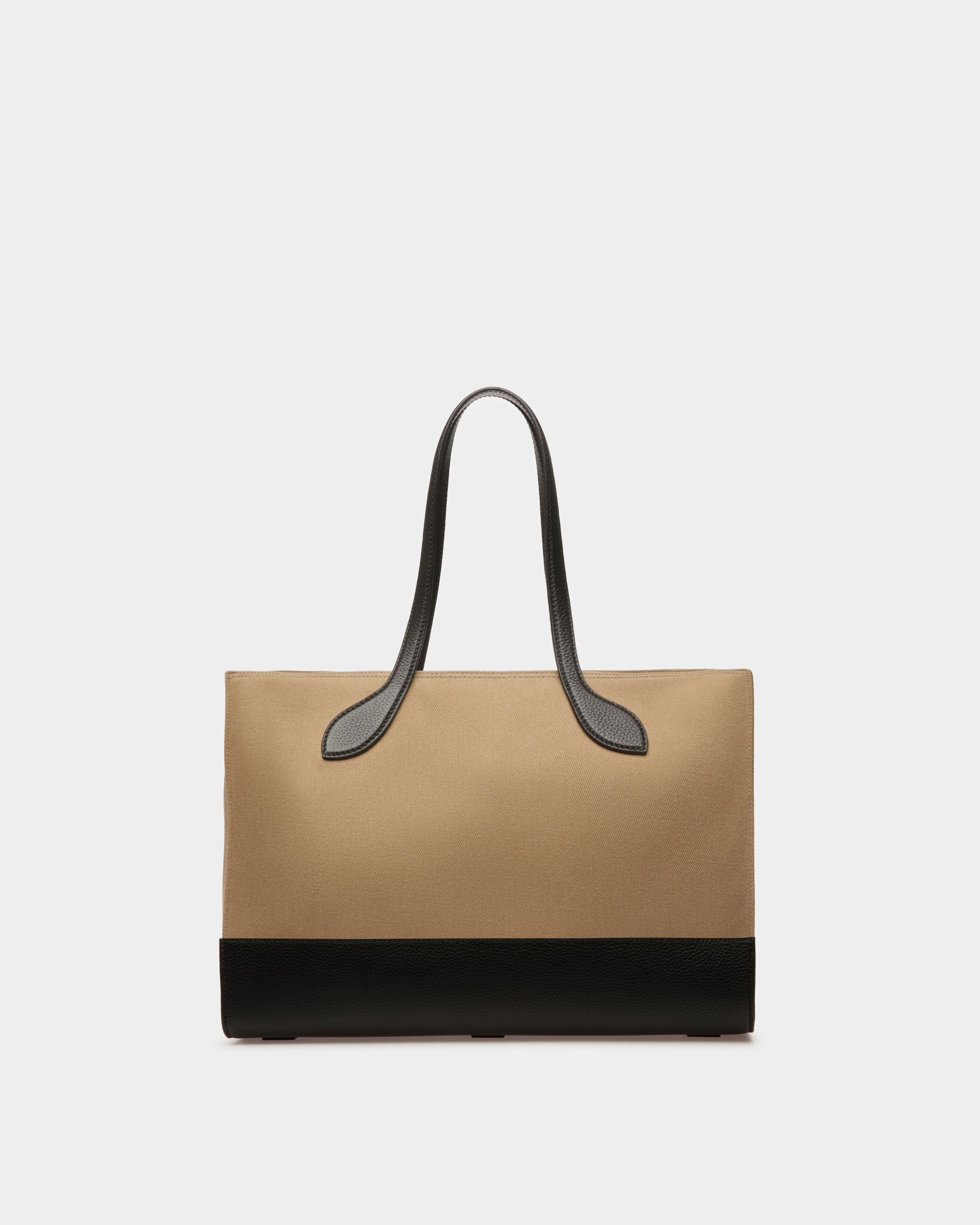 Bally Global - Bolso Tote Bar De Tela Color Arena Y Negro - Beige