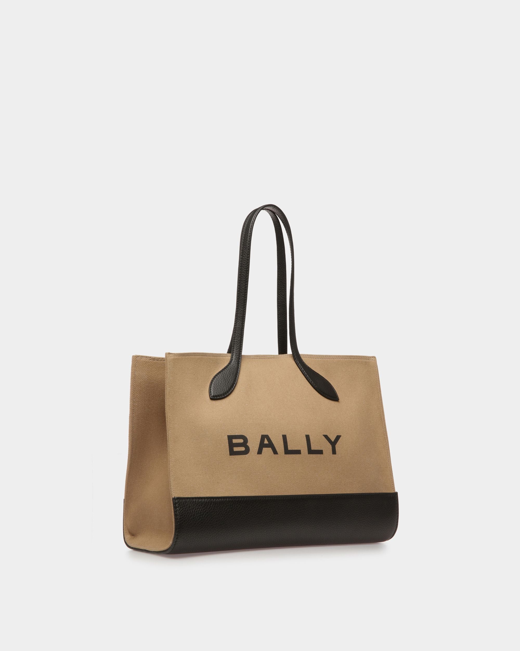 Bally Global - Bolso Tote Bar De Tela Color Arena Y Negro - Beige