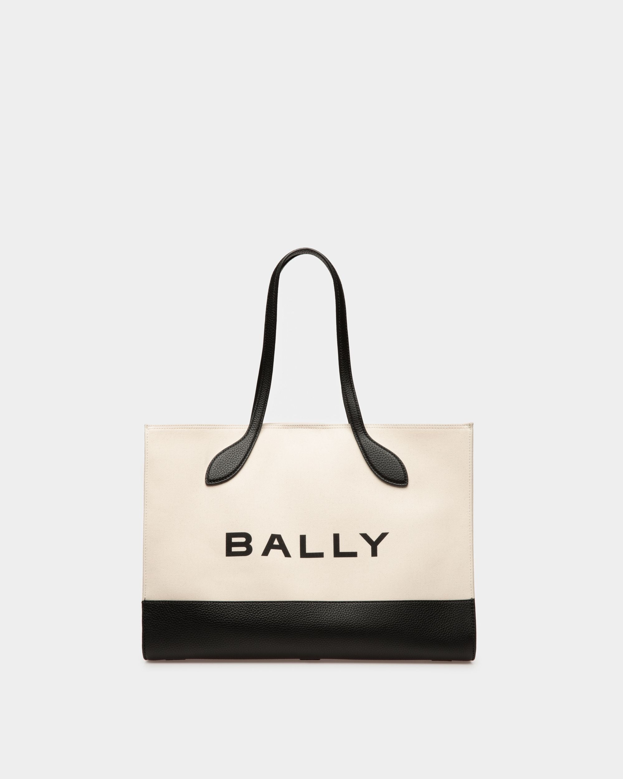 Bally Global - Bolso Tote Bar De Tela Color Natural Y Negro - Beige