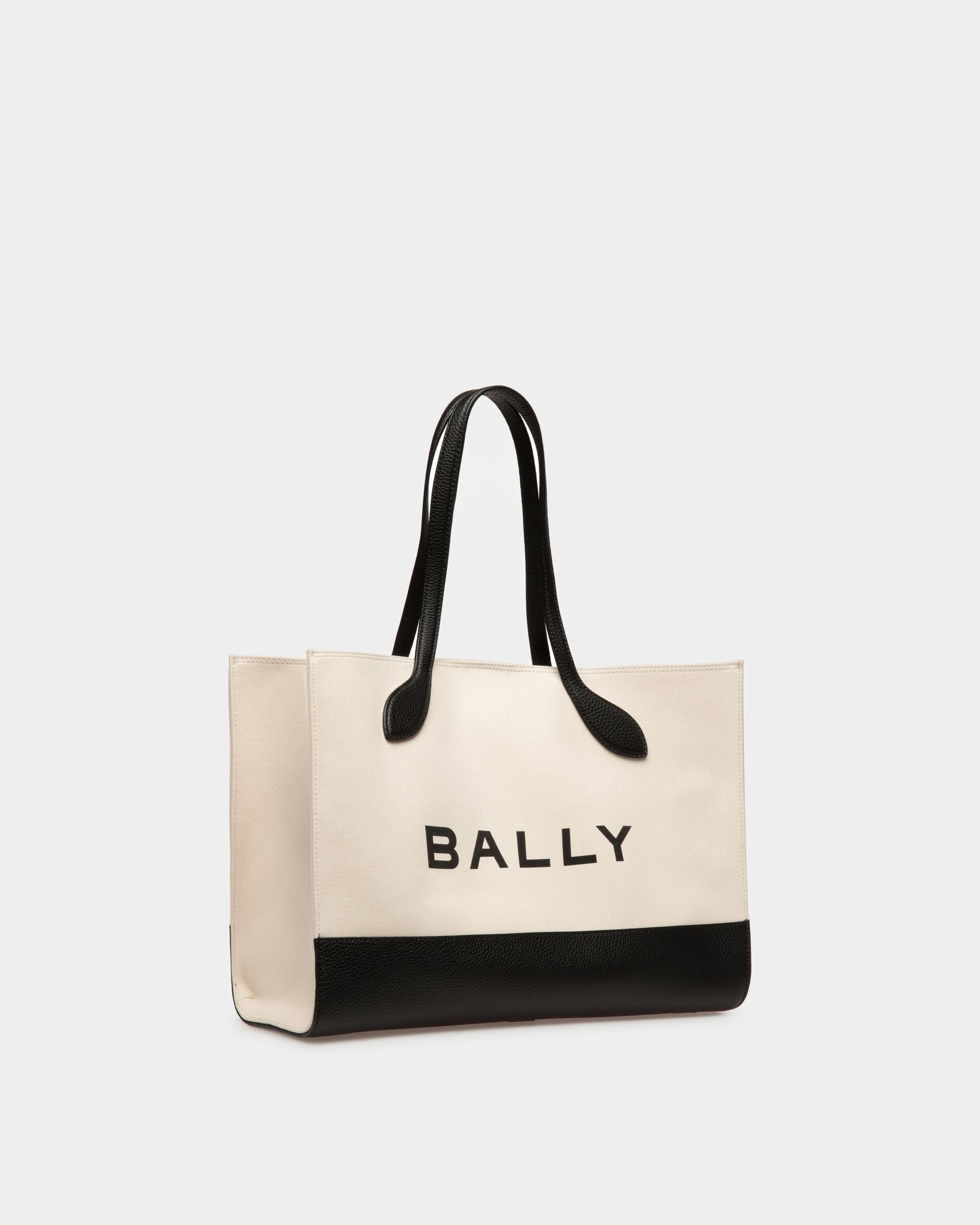 Bally Global - Bolso Tote Bar De Tela Color Natural Y Negro - Beige