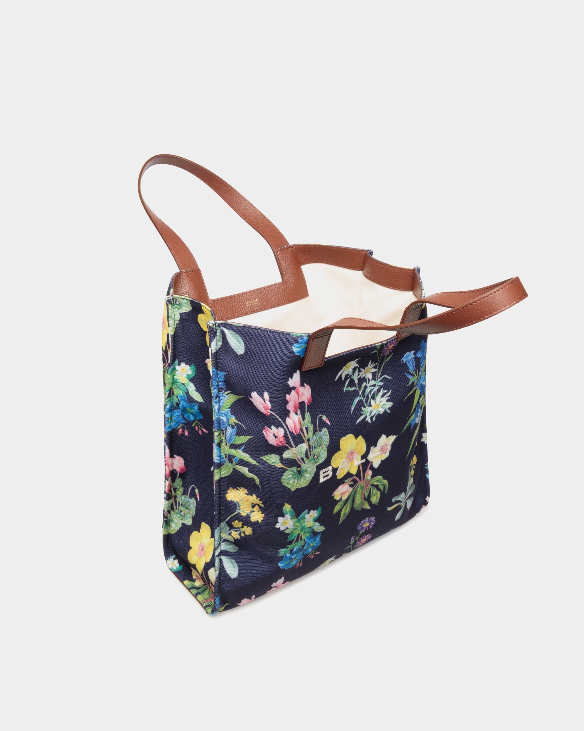 Bally Global - Easy Bally Tote Bag In Mountain Flower Print Canvas And Leather - Bleu