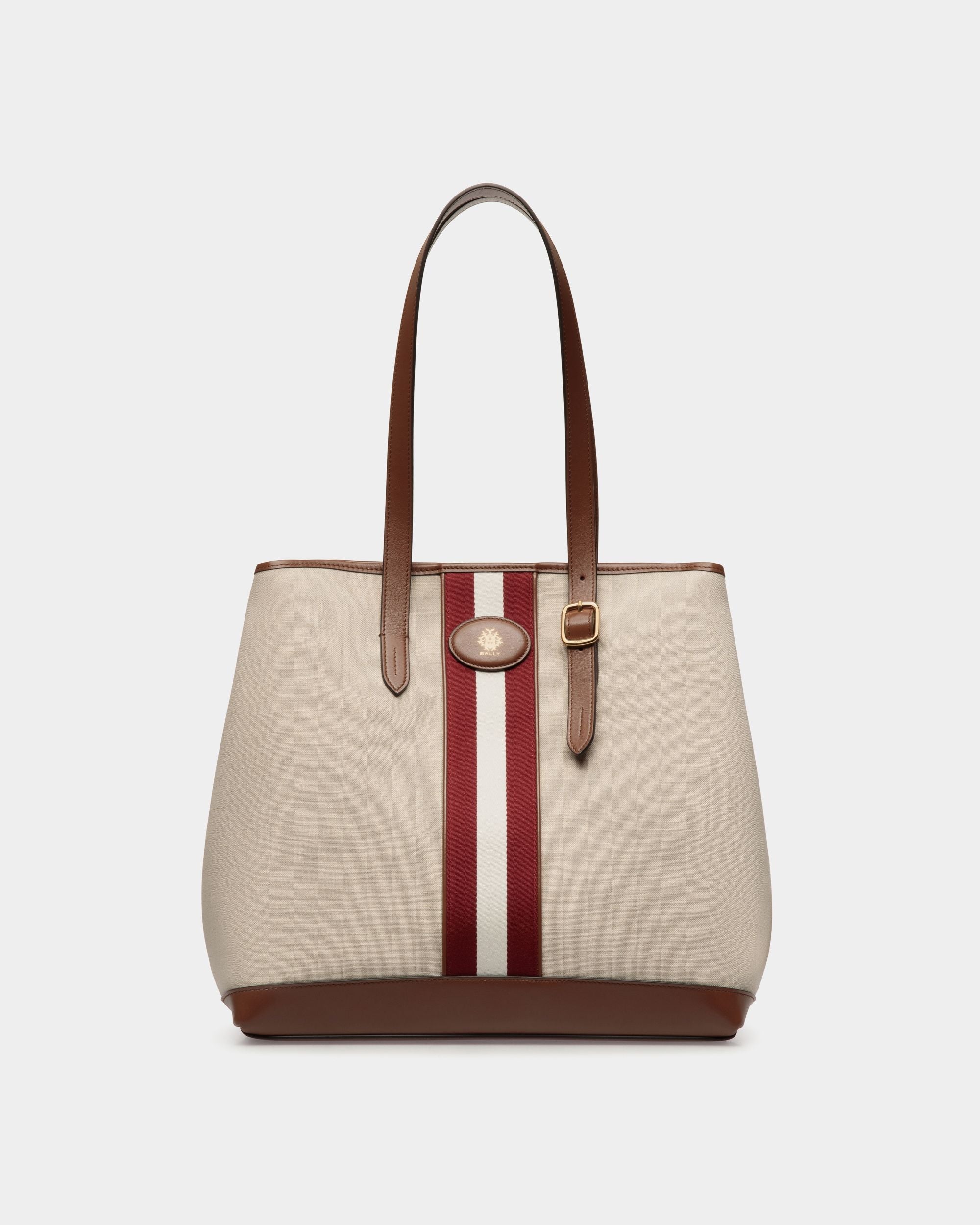 Bally Global - Beckett Tote Bag in Natural Canvas and Brown Leather - Beige