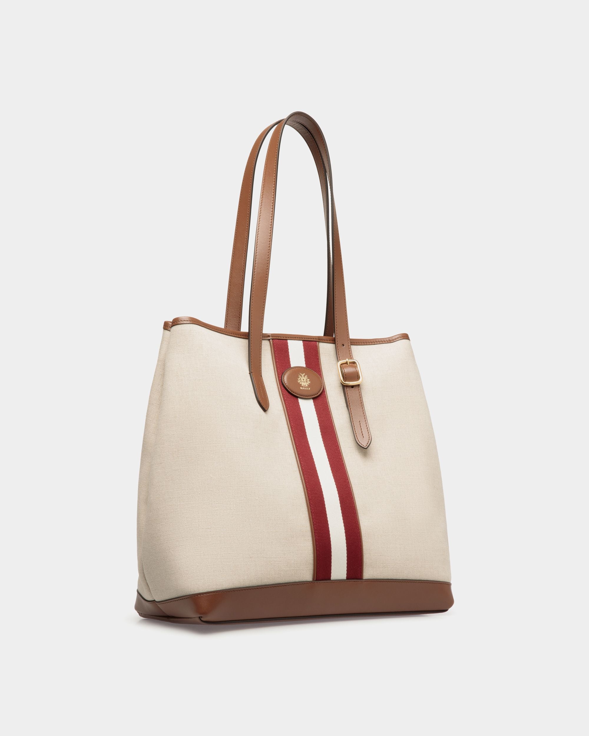 Bally Global - Beckett Tote Bag in Natural Canvas and Brown Leather - Beige