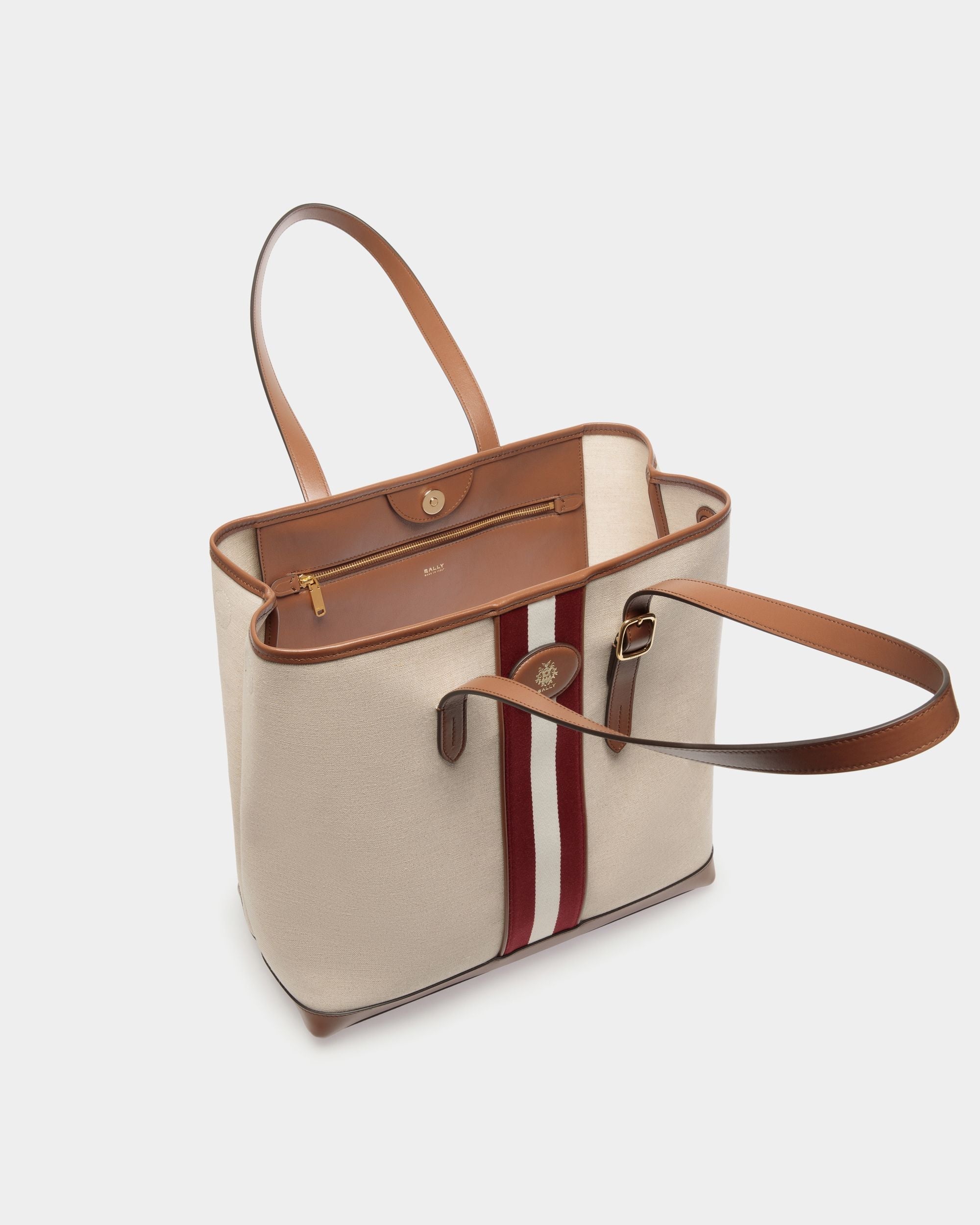 Bally Global - Beckett Tote Bag in Natural Canvas and Brown Leather - Beige