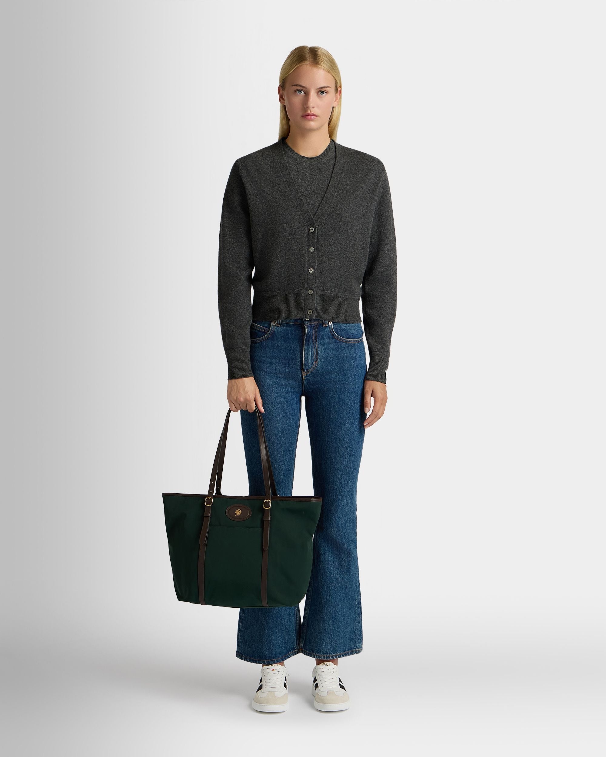 Bally Global - Bolso Tote B-Light De Nailon Verde Mármol Y Piel Ébano - Verde