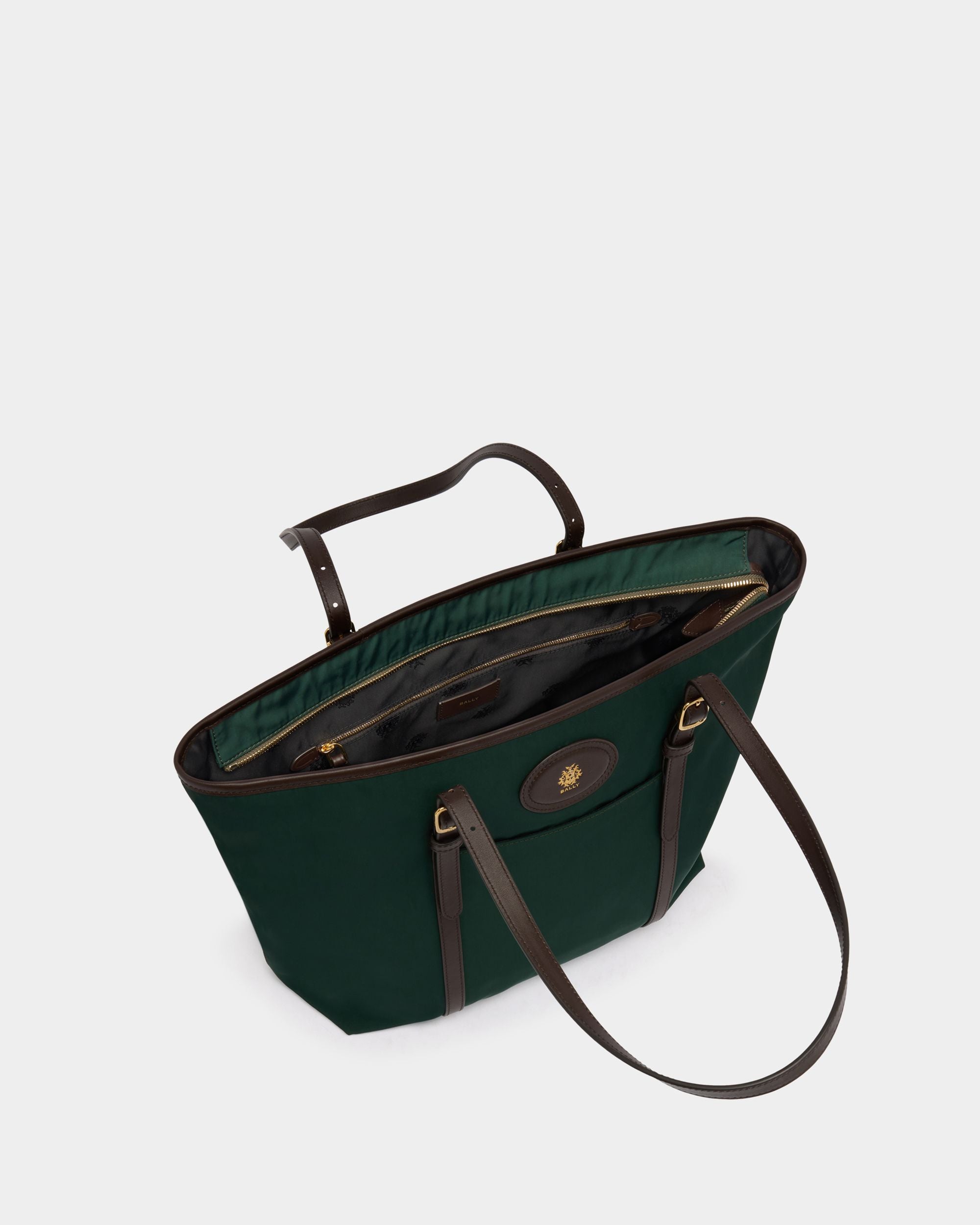 Bally Global - Bolso Tote B-Light De Nailon Verde Mármol Y Piel Ébano - Verde