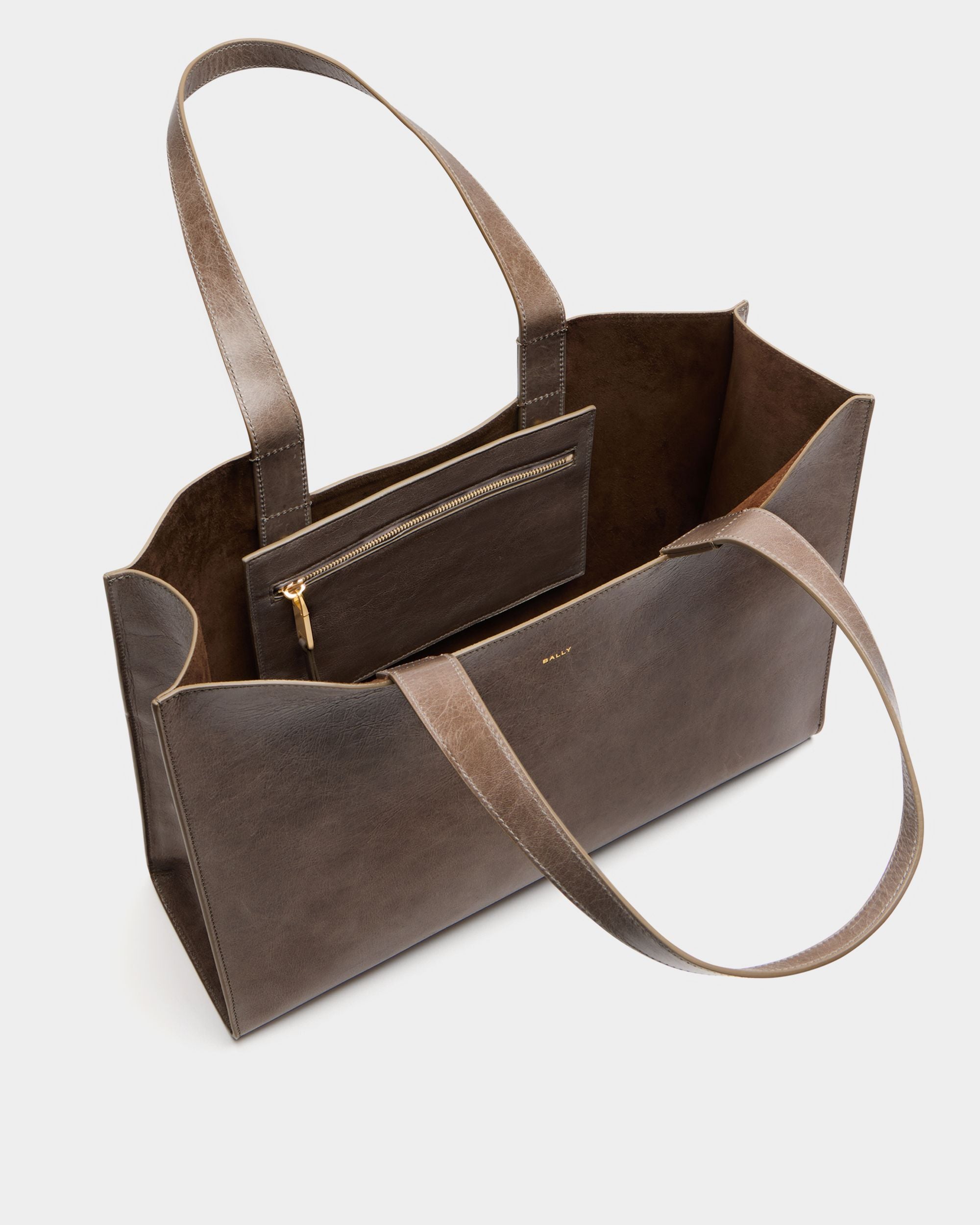 Bally Global - Sac Cabas Easy Bally En Cuir Taupe - Gris