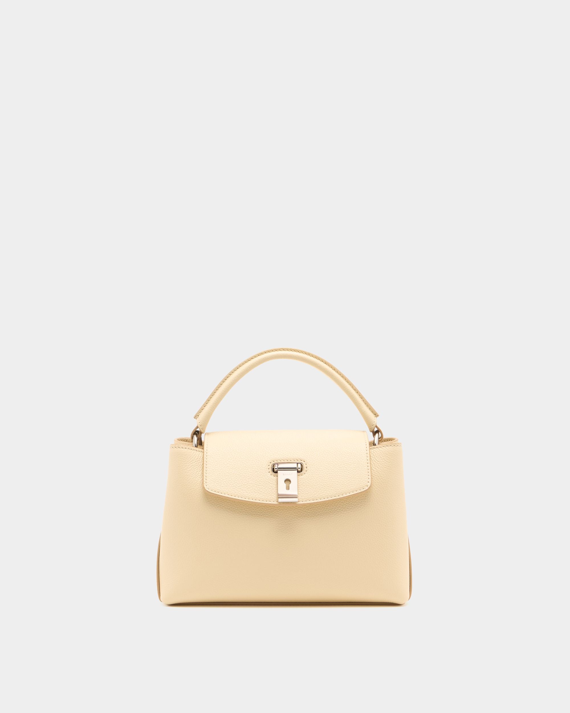 Bally Global - Lock Me Small Top Handle Bag in Ginger Grained Leather - Beige