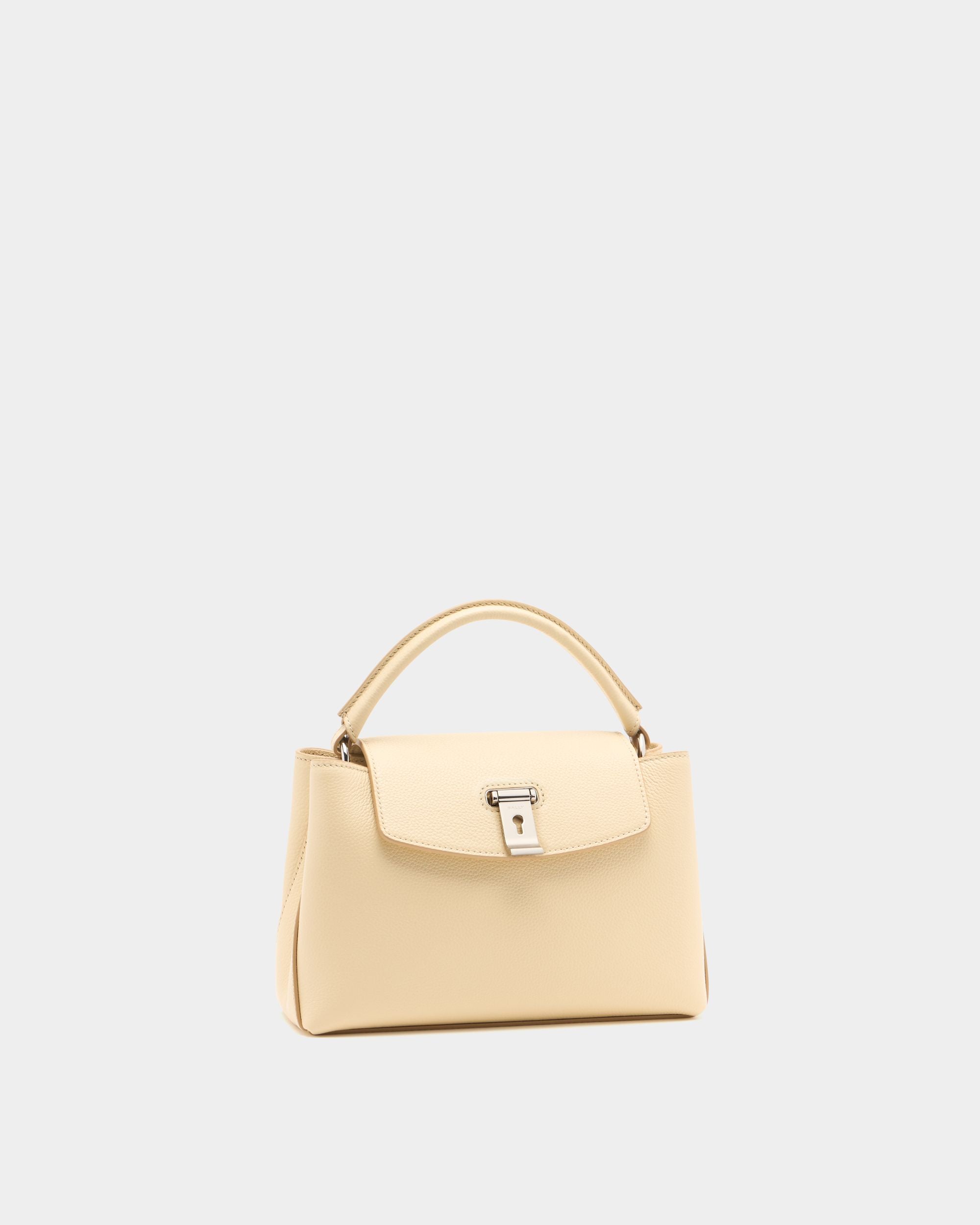 Bally Global - Lock Me Small Top Handle Bag in Ginger Grained Leather - Beige