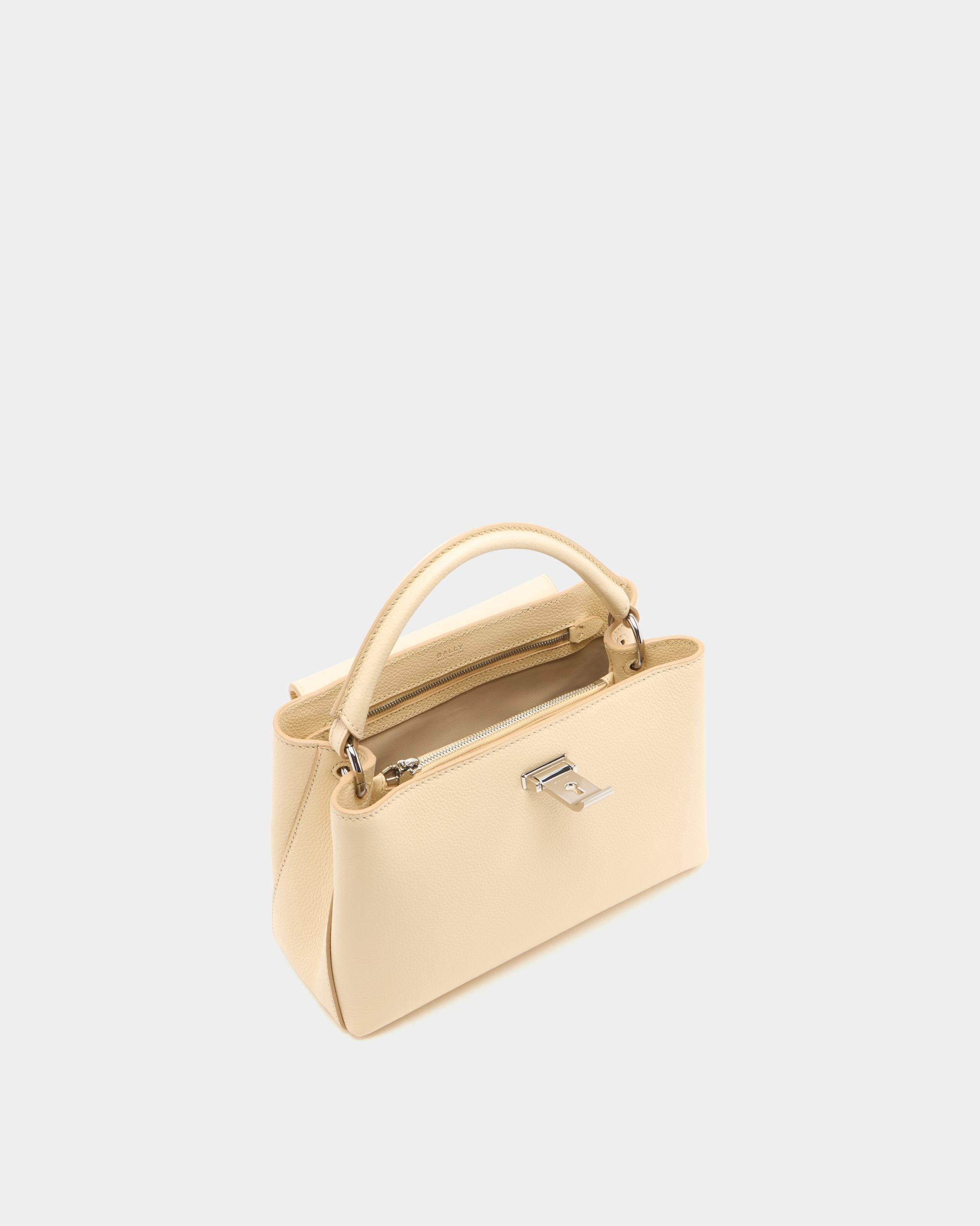 Bally Global - Lock Me Small Top Handle Bag in Ginger Grained Leather - Beige