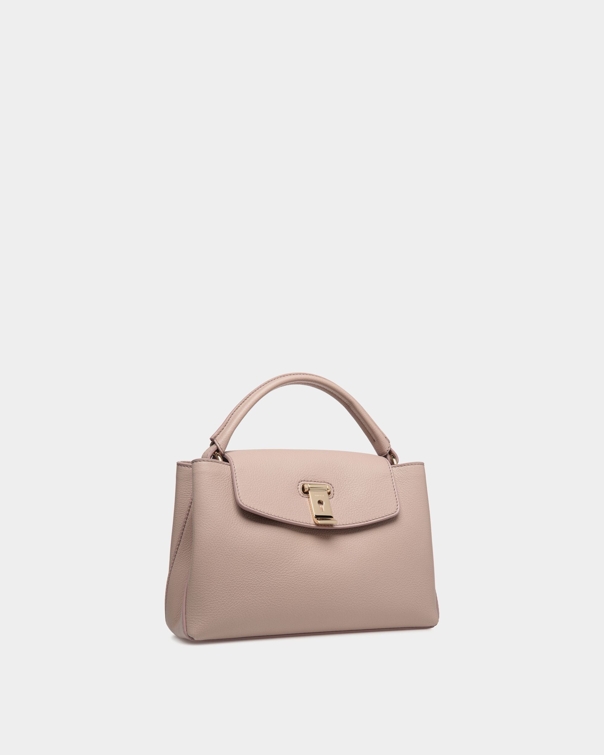 Bally Global - Lock Me Small Top Handle Bag In Light Beige Grained Leather - Beige