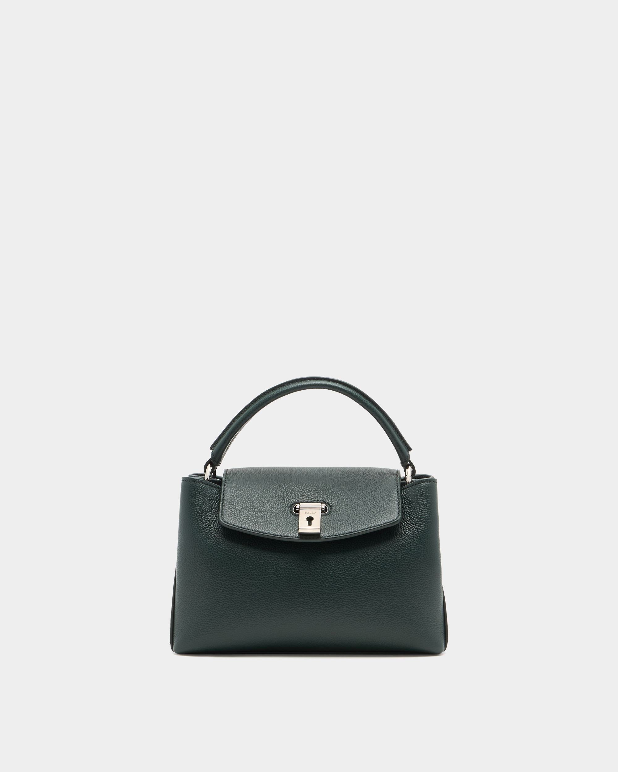 Bally Global - Lock Me Small Top Handle Bag in Marble Green Grained Leather - Green