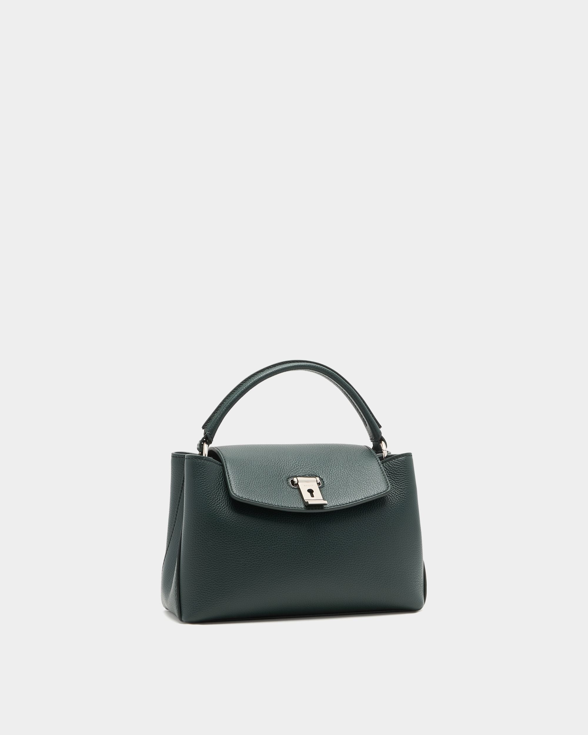 Bally Global - Lock Me Small Top Handle Bag in Marble Green Grained Leather - Green