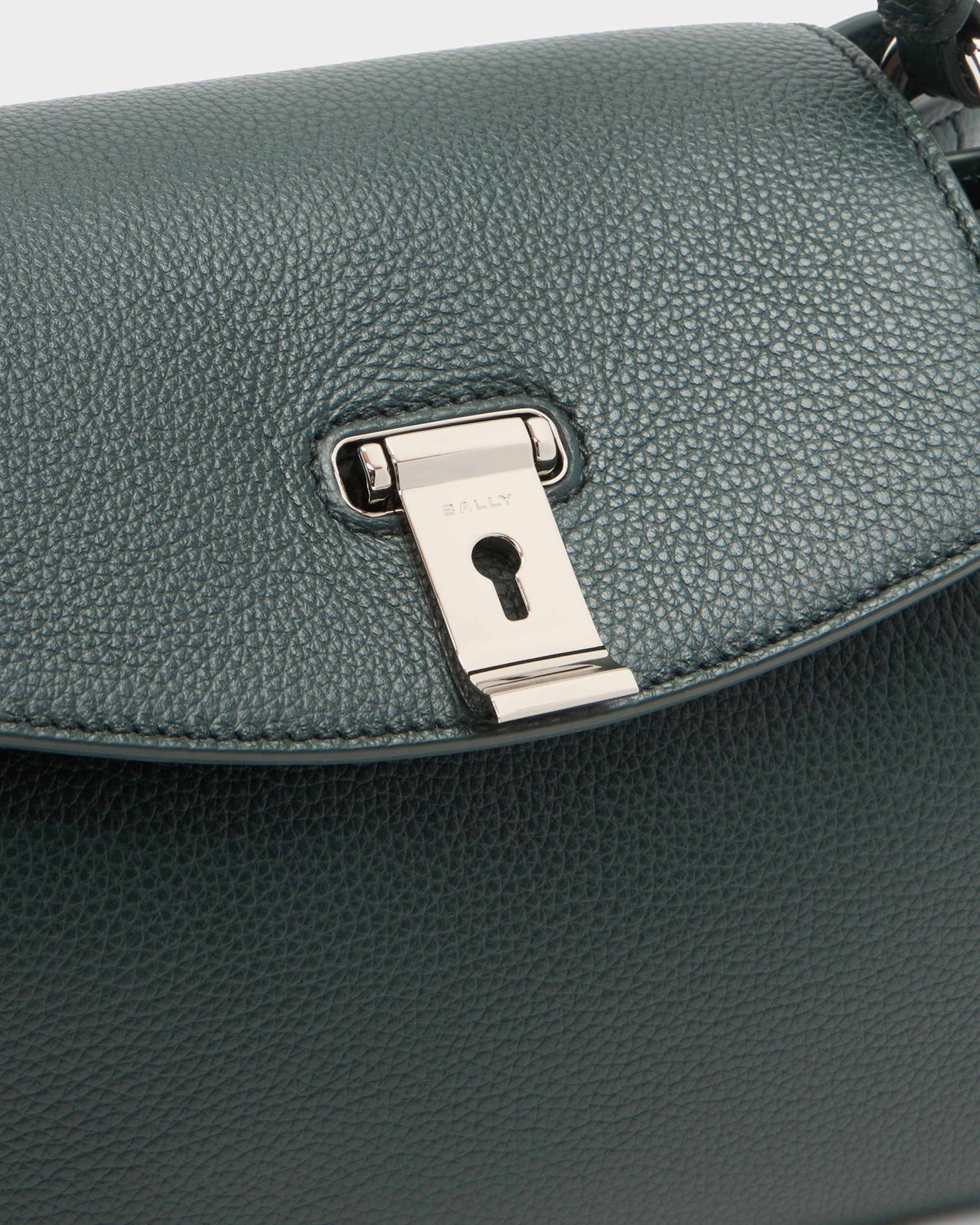 Bally Global - Lock Me Small Top Handle Bag in Marble Green Grained Leather - Green