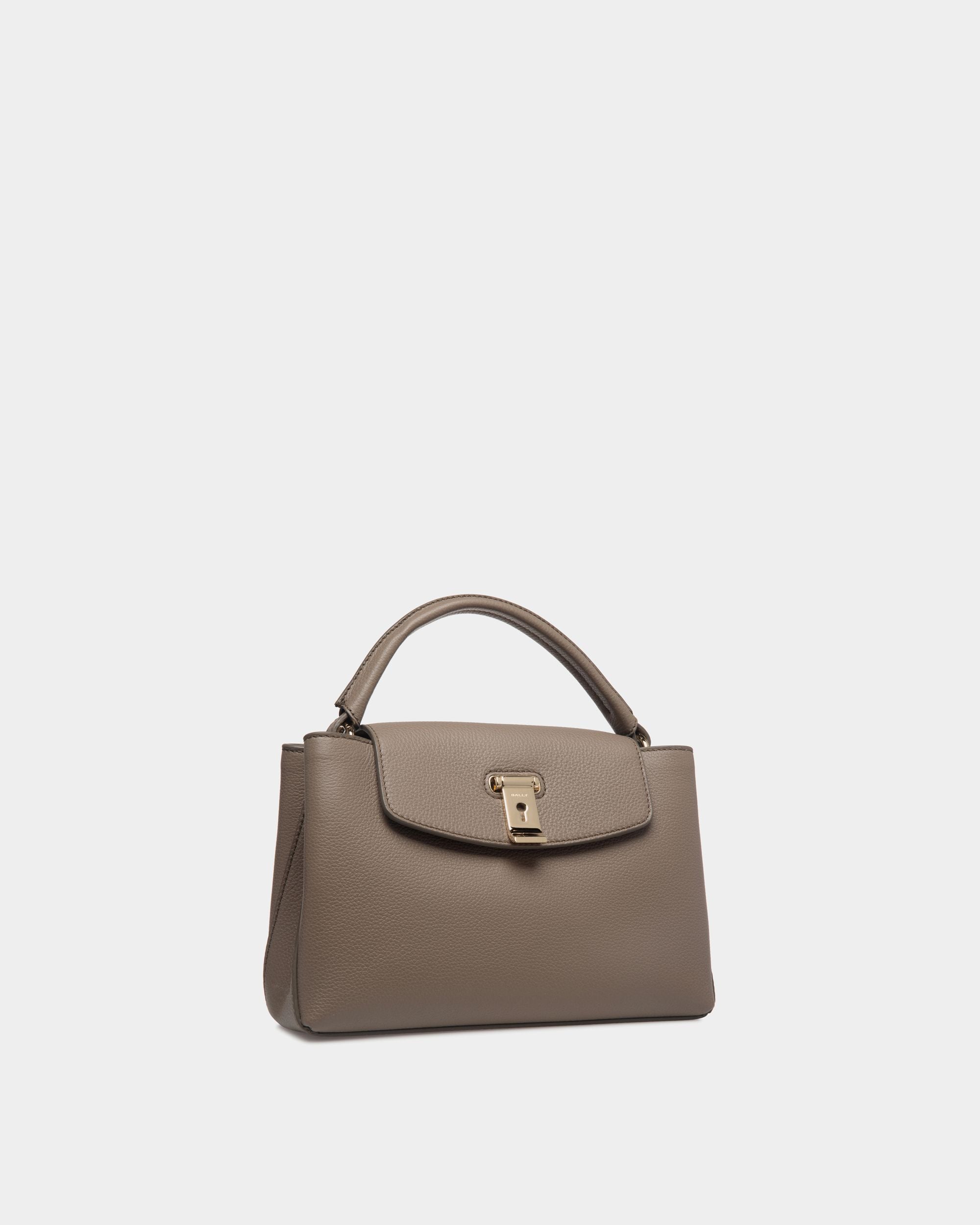 Bally Global - Lock Me Small Top Handle Bag In Taupe Grained Leather - Brown