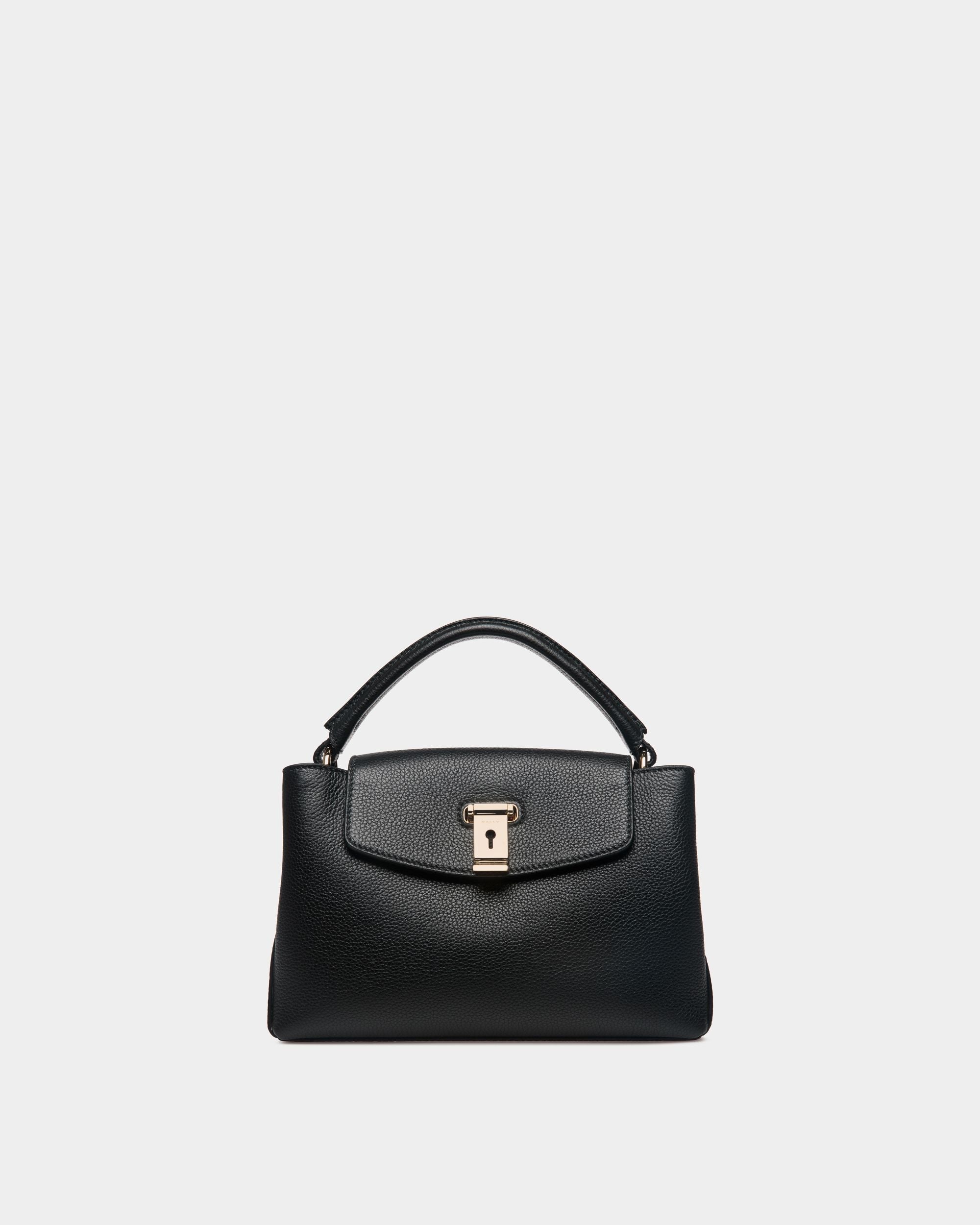 Bally Global - Lock Me Small Top Handle Bag In Black Grained Leather - Negro