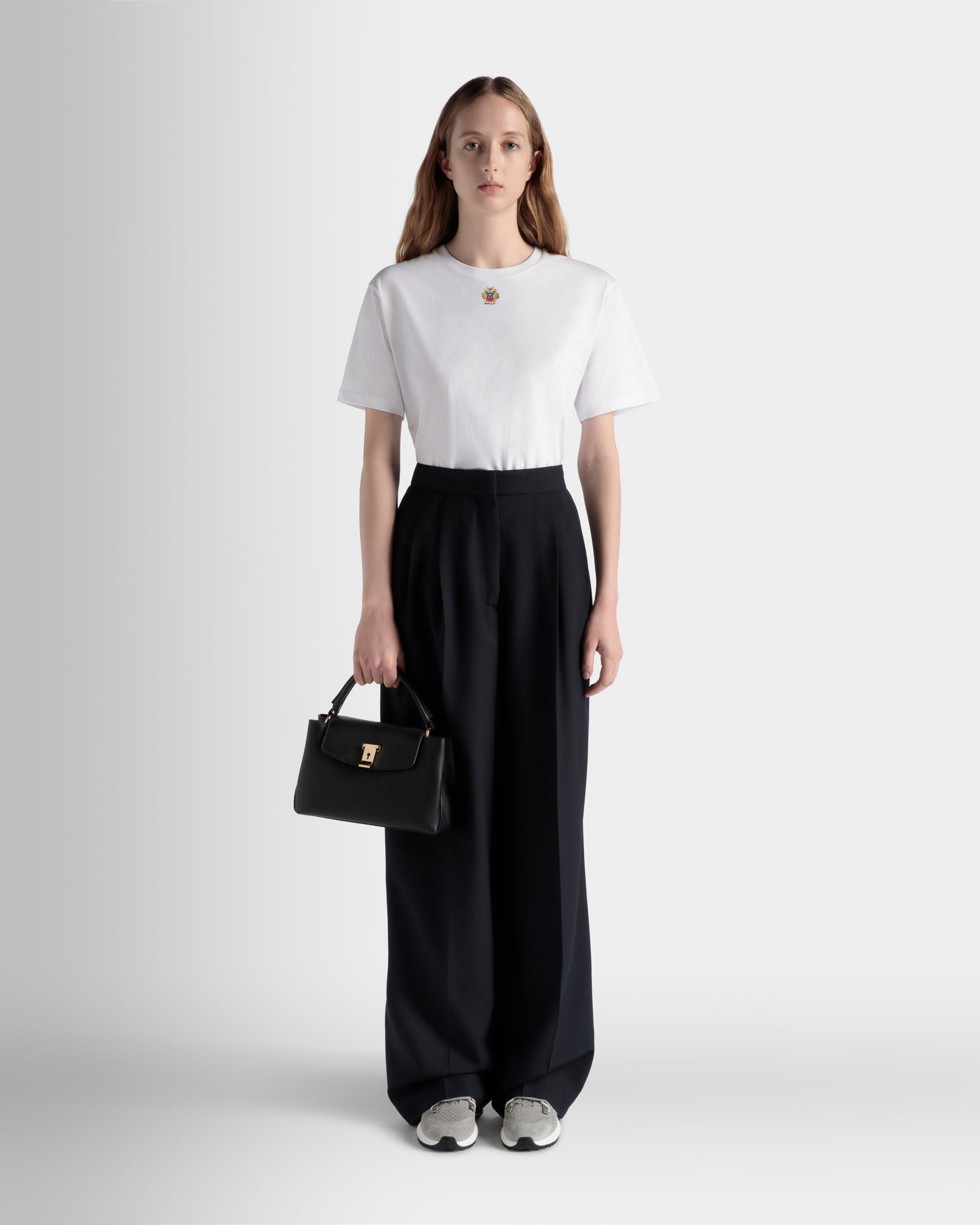 Bally Global - Lock Me Small Top Handle Bag In Black Grained Leather - Negro