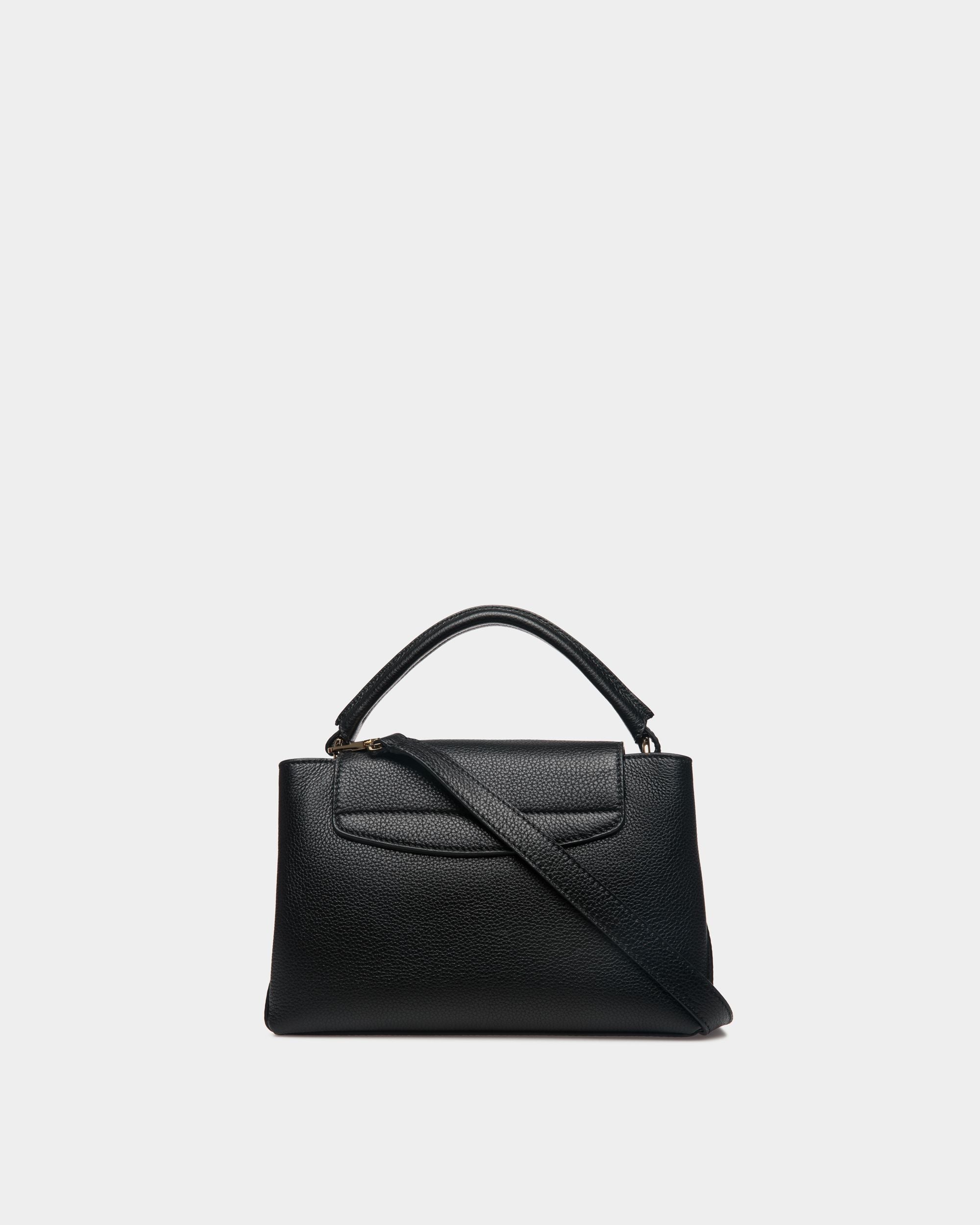 Bally Global - Lock Me Small Top Handle Bag In Black Grained Leather - Negro