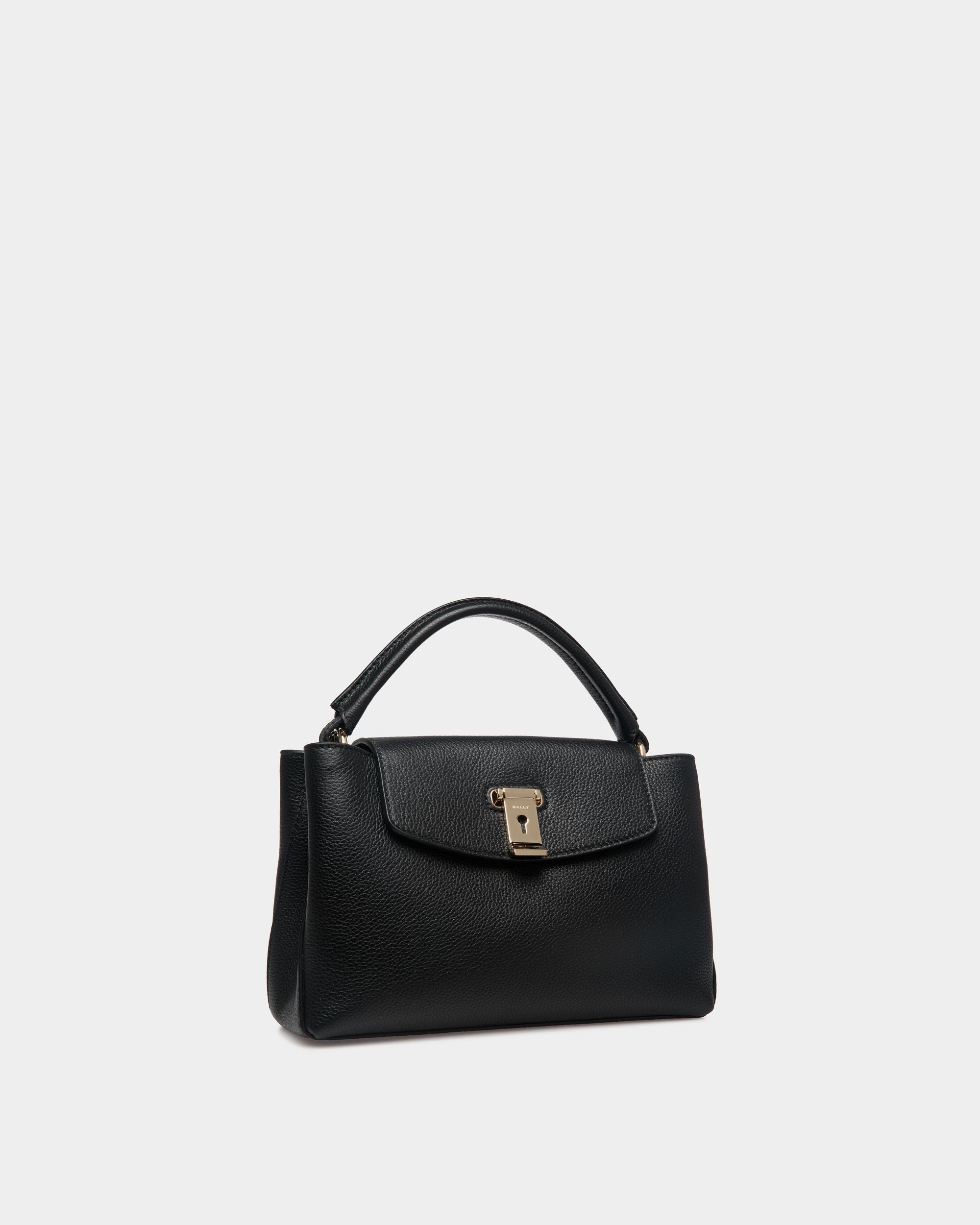 Bally Global - Lock Me Small Top Handle Bag In Black Grained Leather - Negro