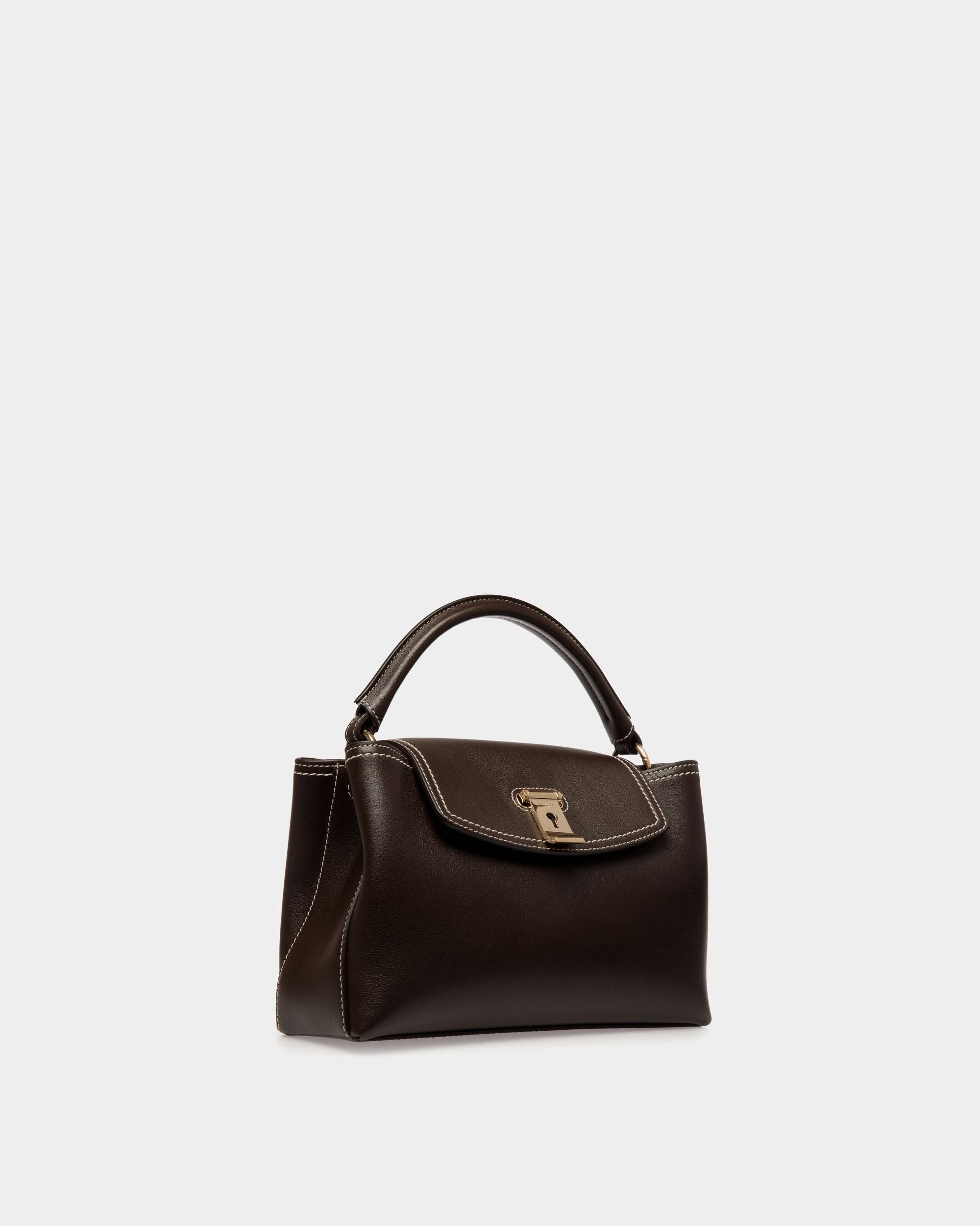 Bally Global - Lock Me Small Top Handle Bag in Ebano Leather - Brown