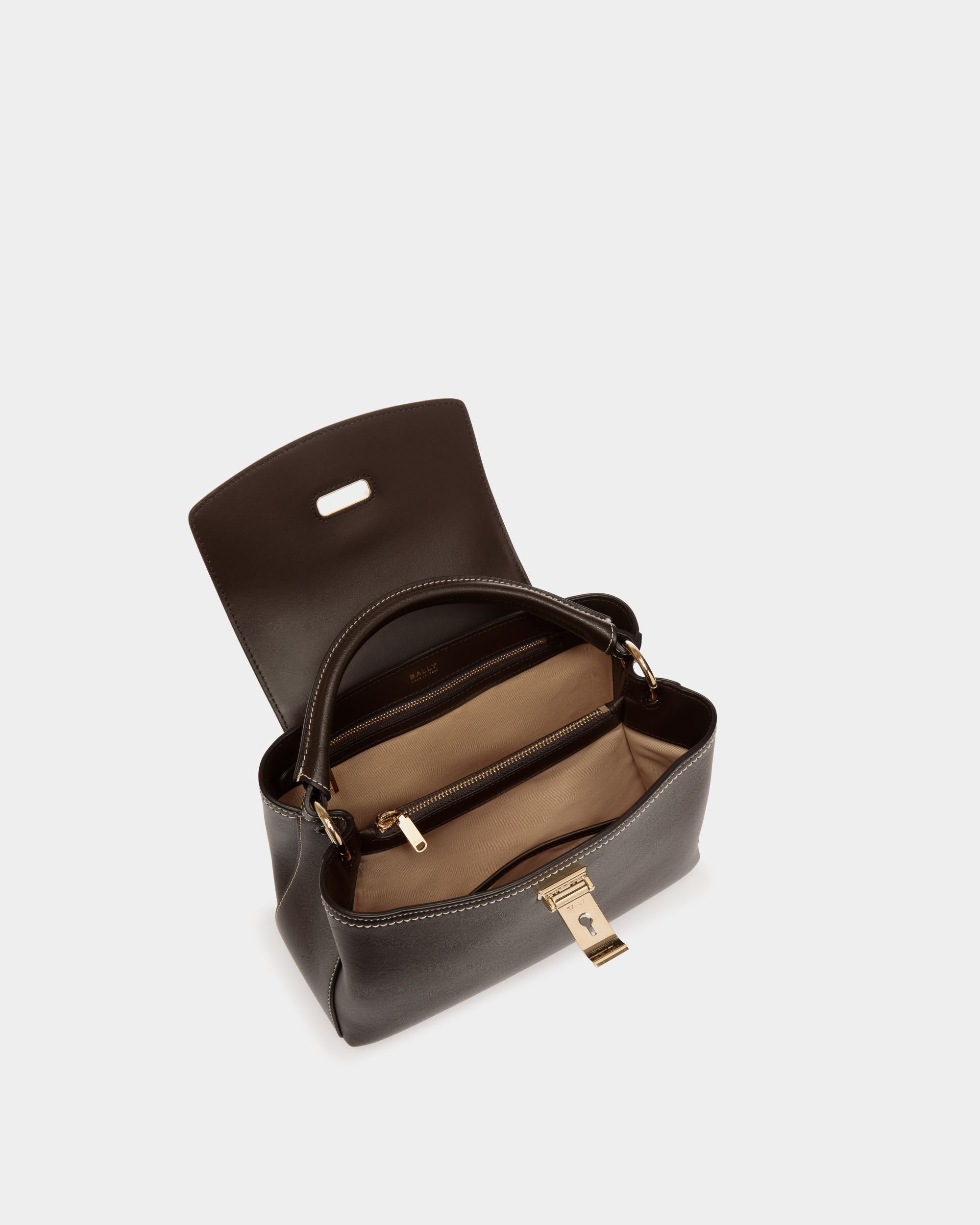 Bally Global - Lock Me Small Top Handle Bag in Ebano Leather - Brown