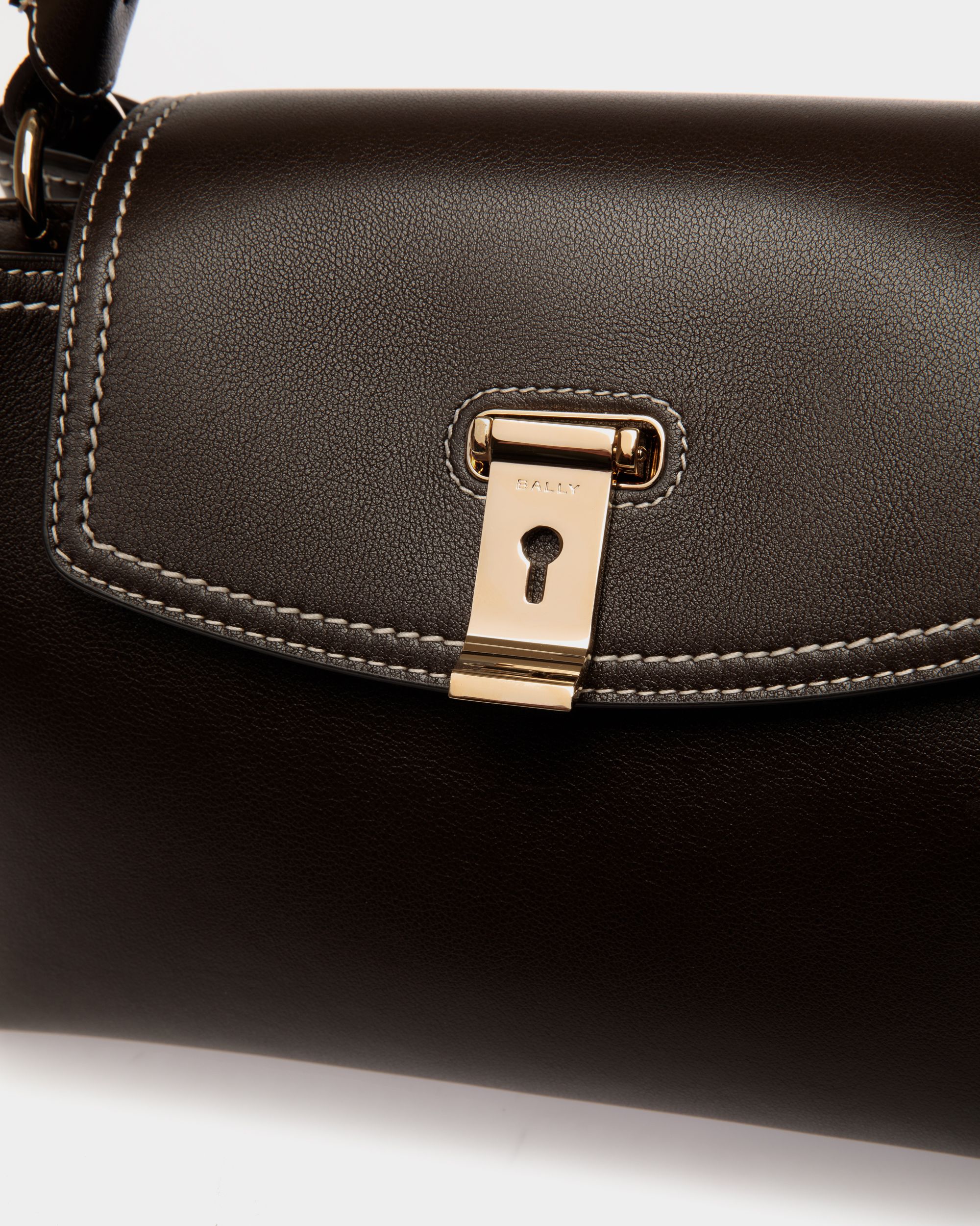 Bally Global - Lock Me Small Top Handle Bag in Ebano Leather - Brown