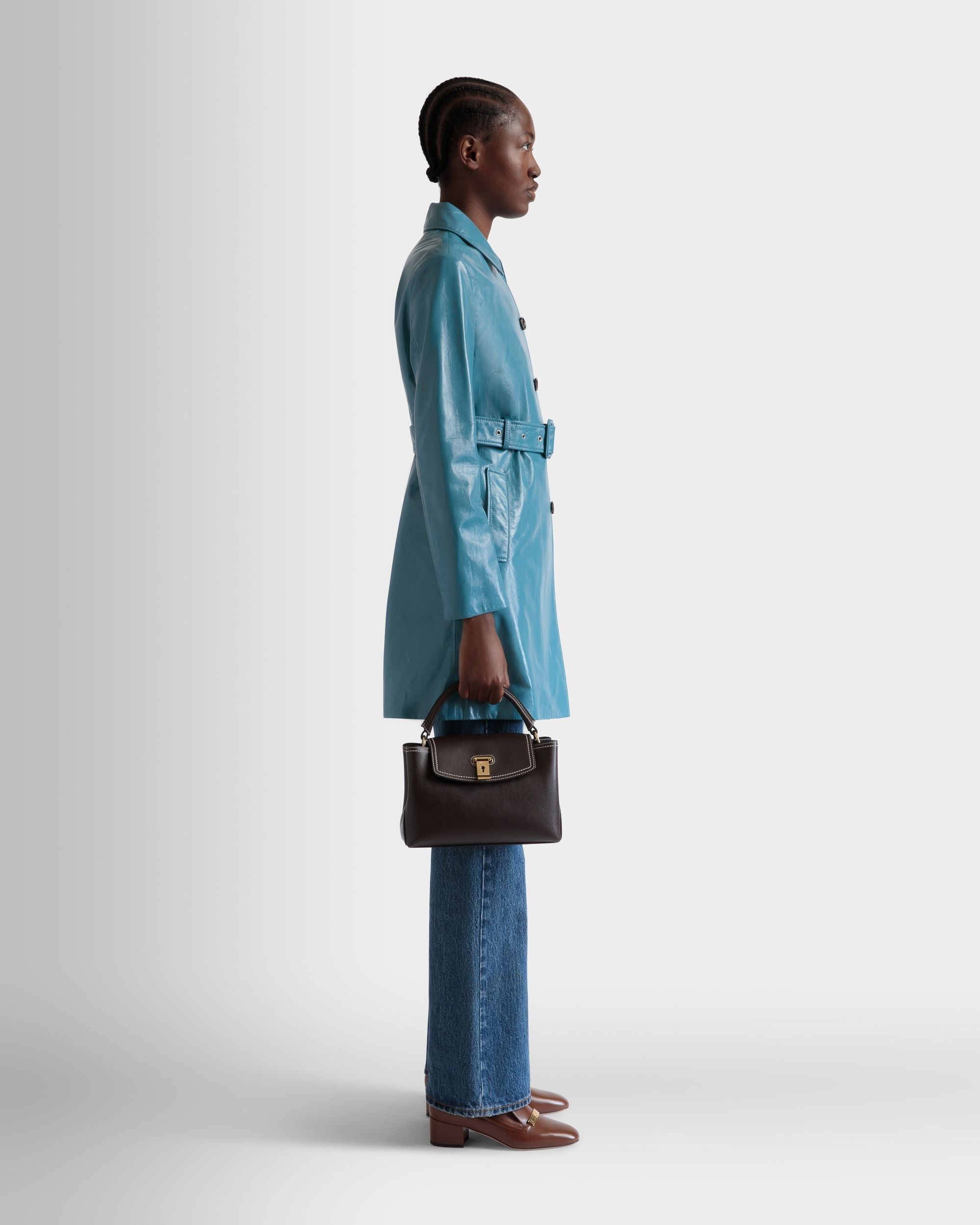Bally Global - Lock Me Small Top Handle Bag in Ebano Leather - Brown