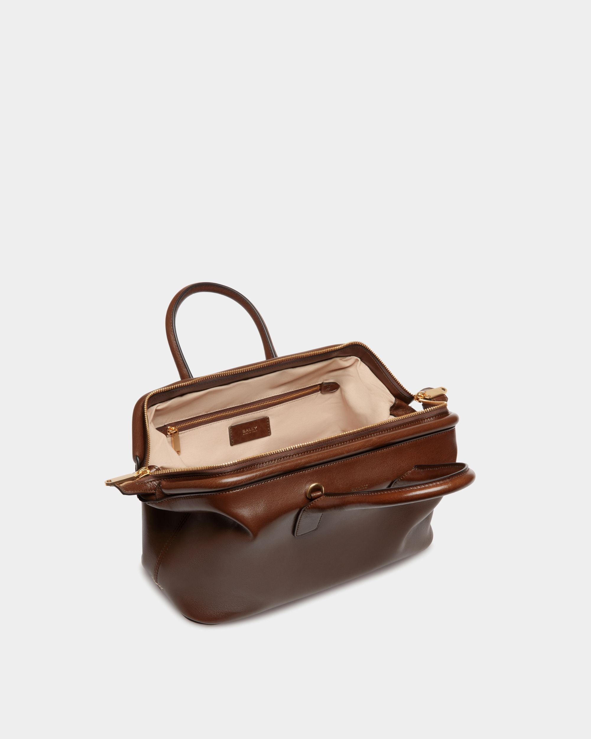 Bally Global - Belle Small Top Handle Bag In Marron Glacé Leather - Marron
