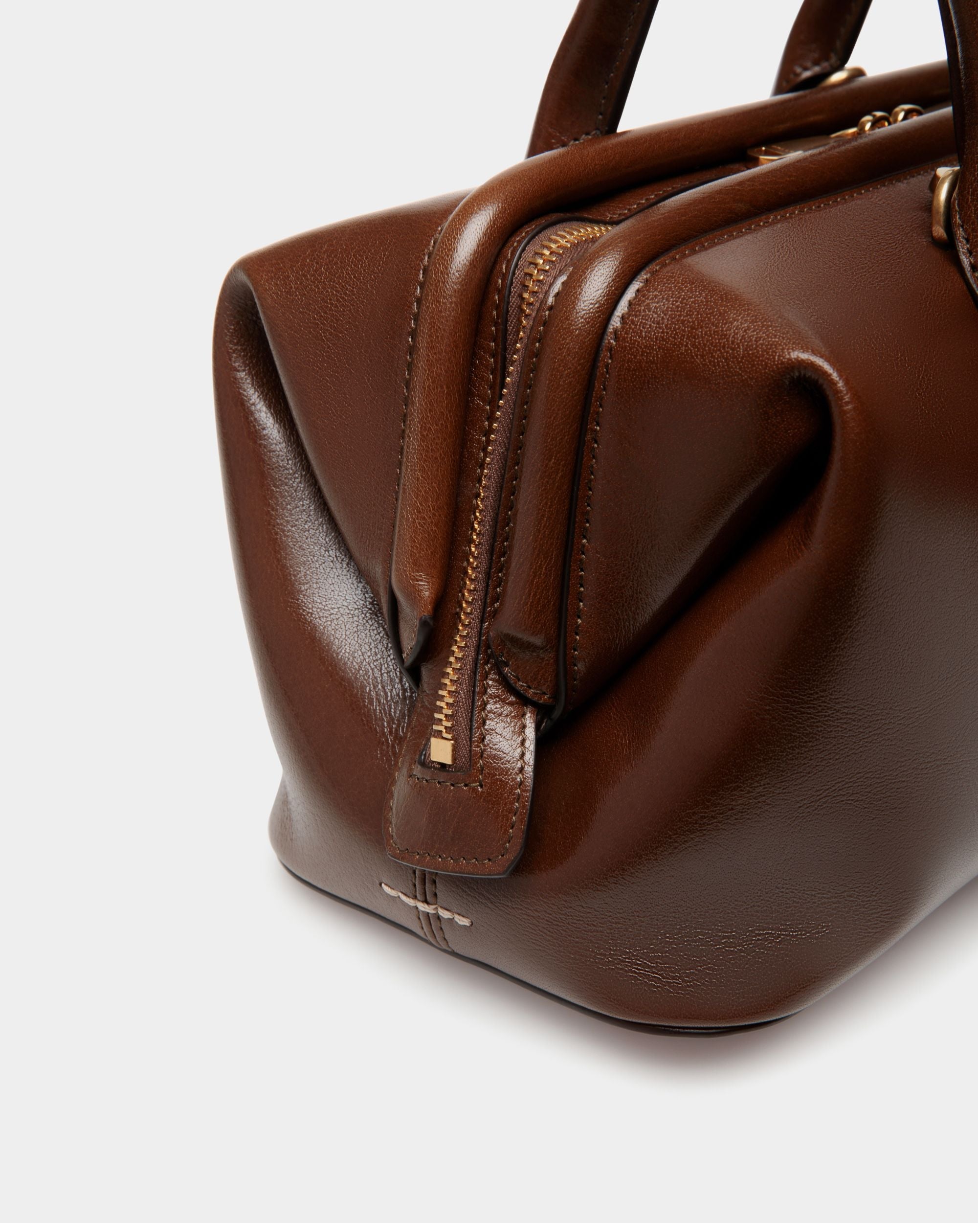 Bally Global - Belle Small Top Handle Bag In Marron Glacé Leather - Marron
