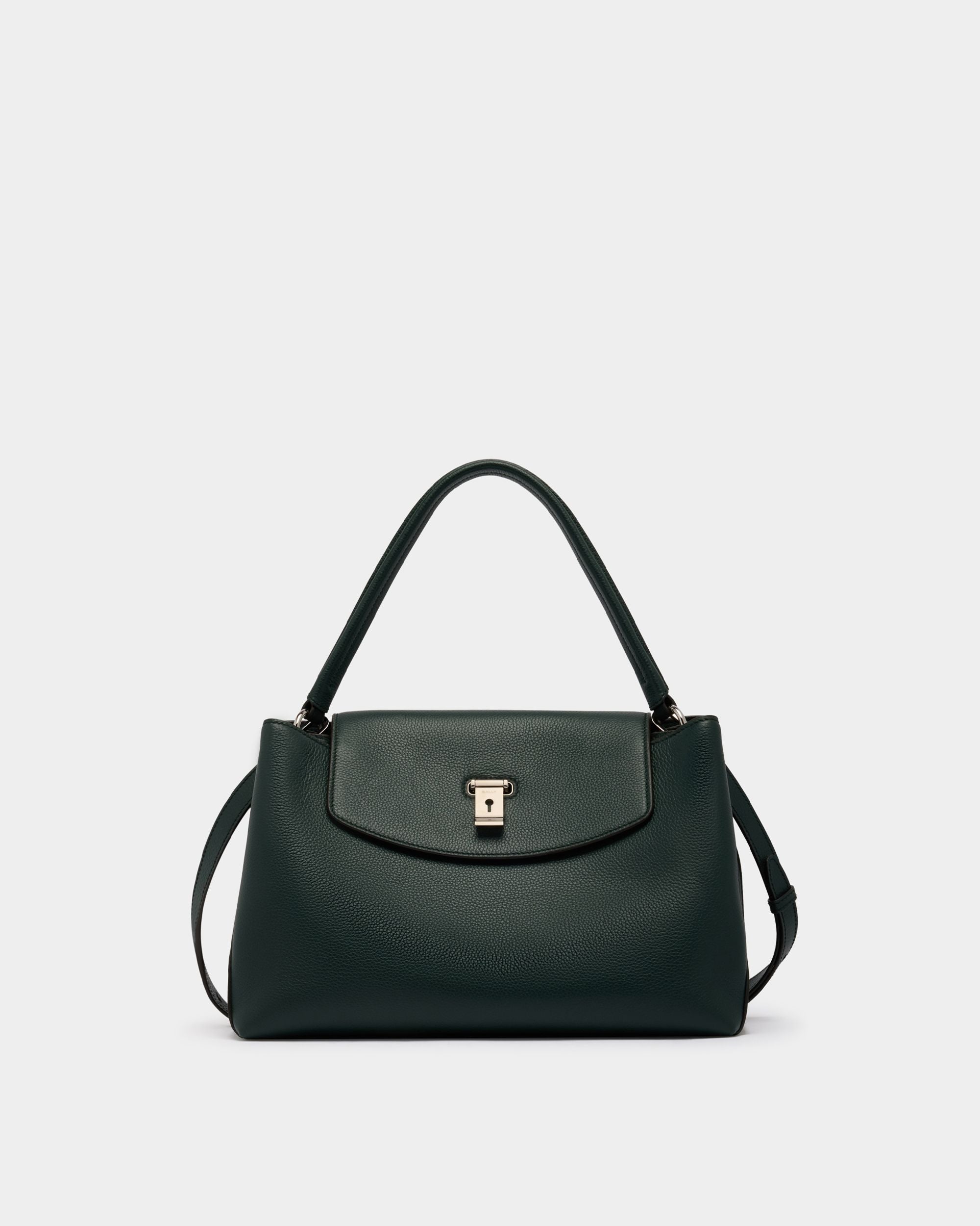 Bally Global - Lock Me Top Handle Bag in Marble Green Grained Leather - Green