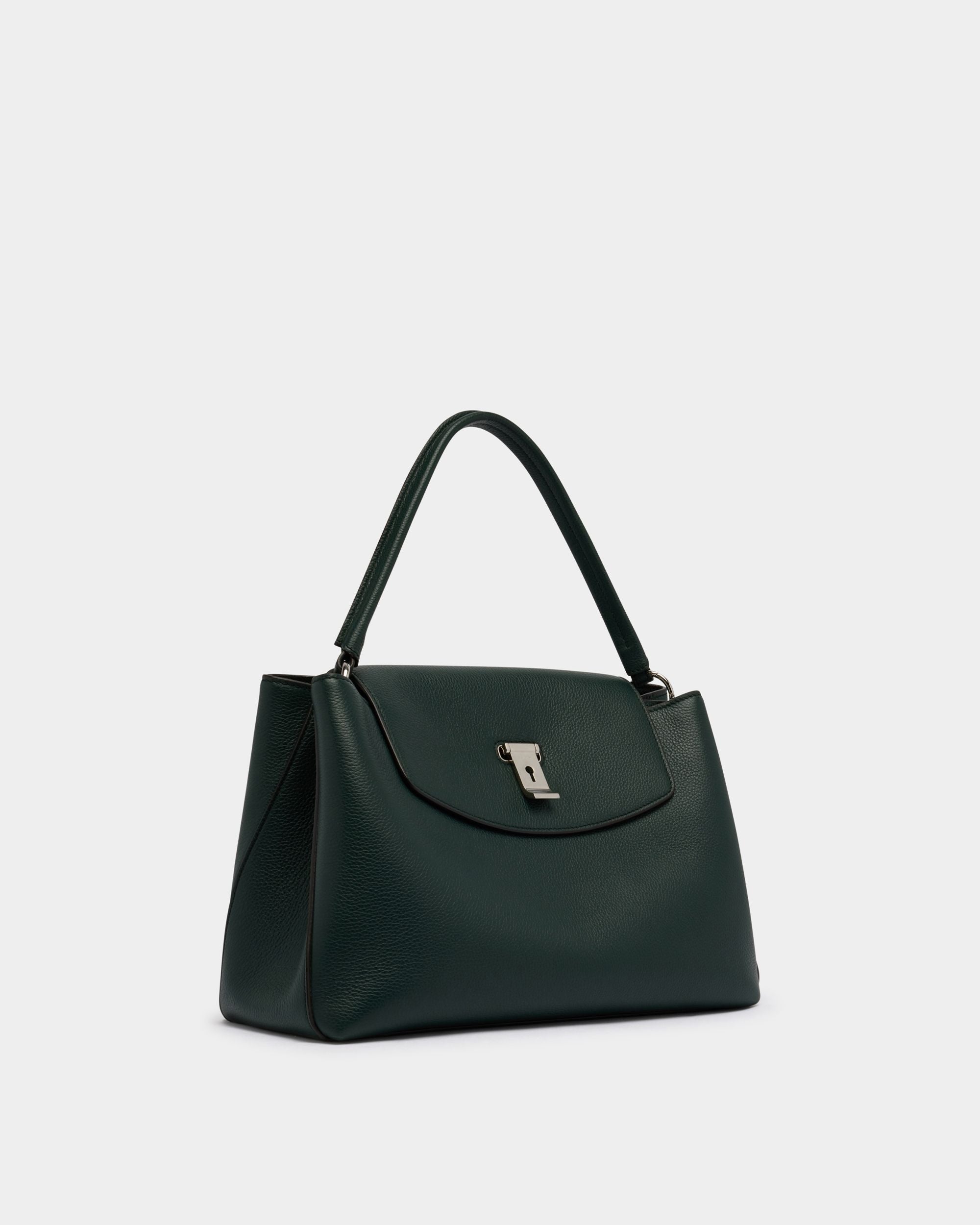 Bally Global - Lock Me Top Handle Bag in Marble Green Grained Leather - Green