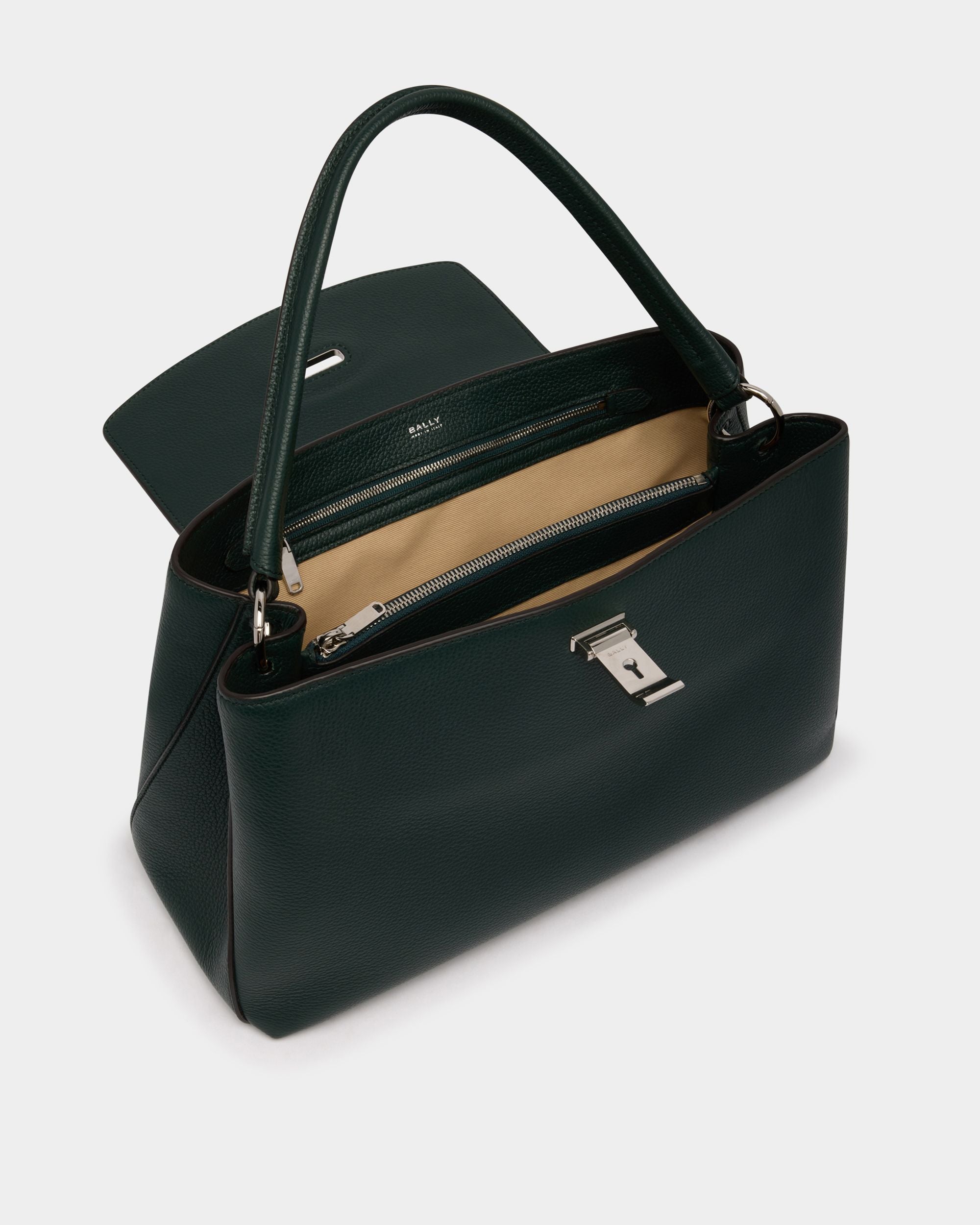 Bally Global - Lock Me Top Handle Bag in Marble Green Grained Leather - Green