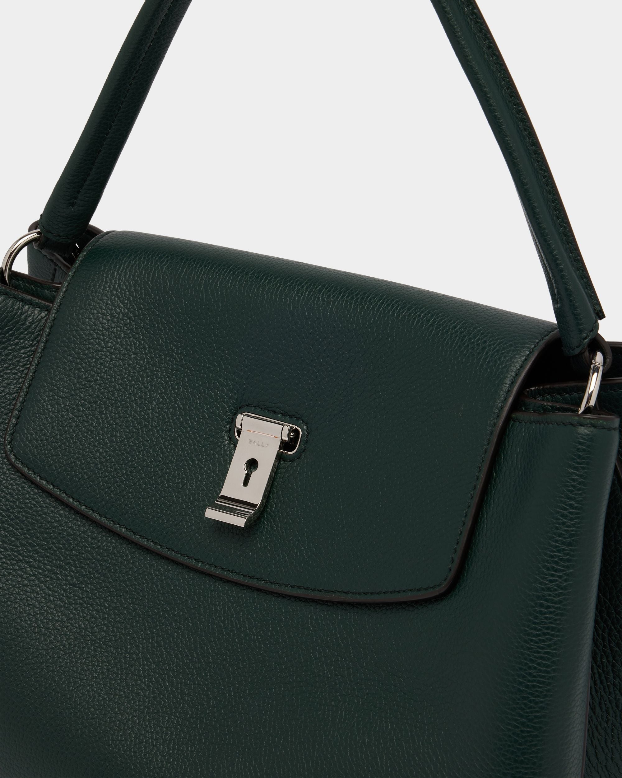 Bally Global - Lock Me Top Handle Bag in Marble Green Grained Leather - Green