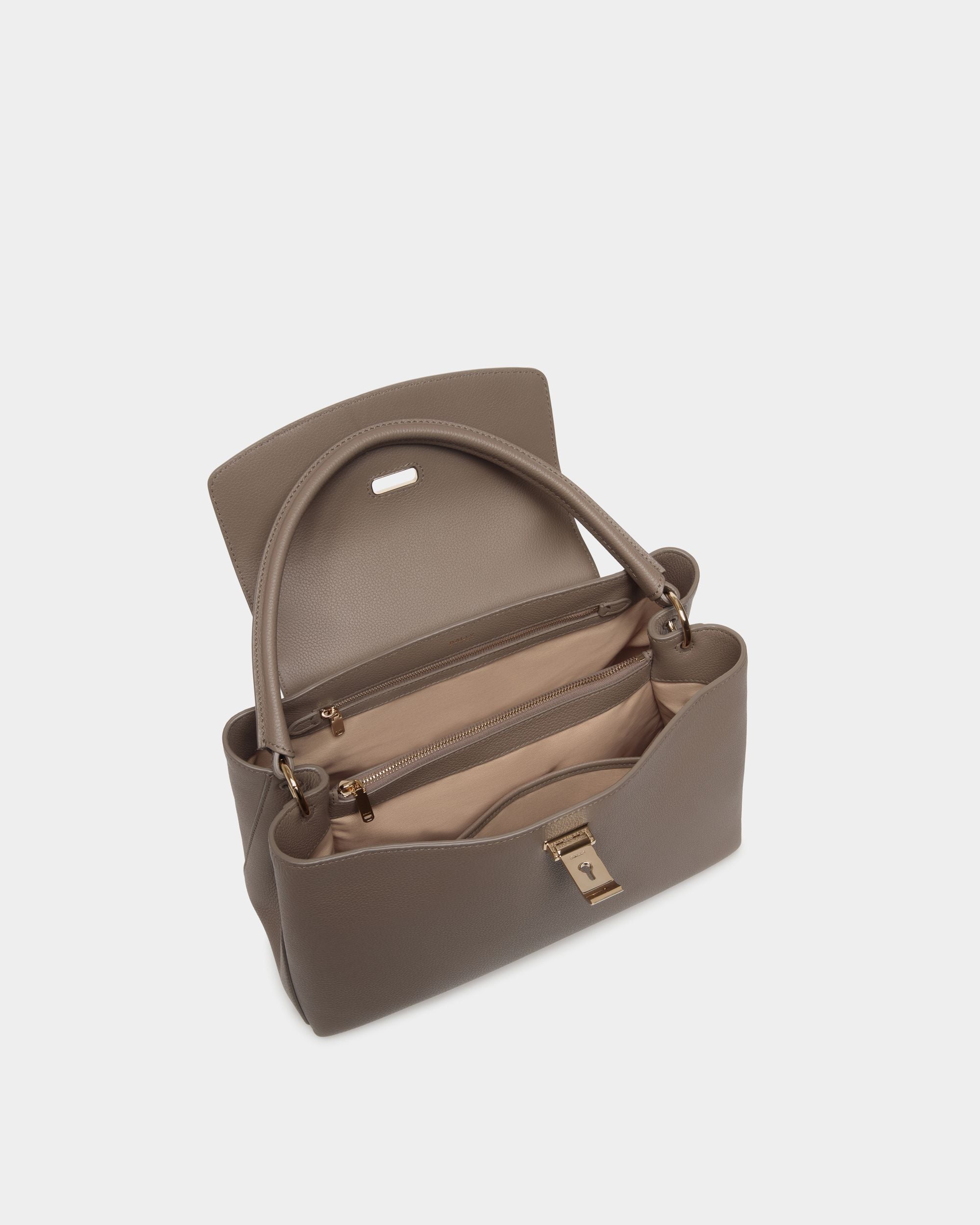 Bally Global - Bolso Con Asa Superior Lock Me De Piel Granulada Topo - Marrón