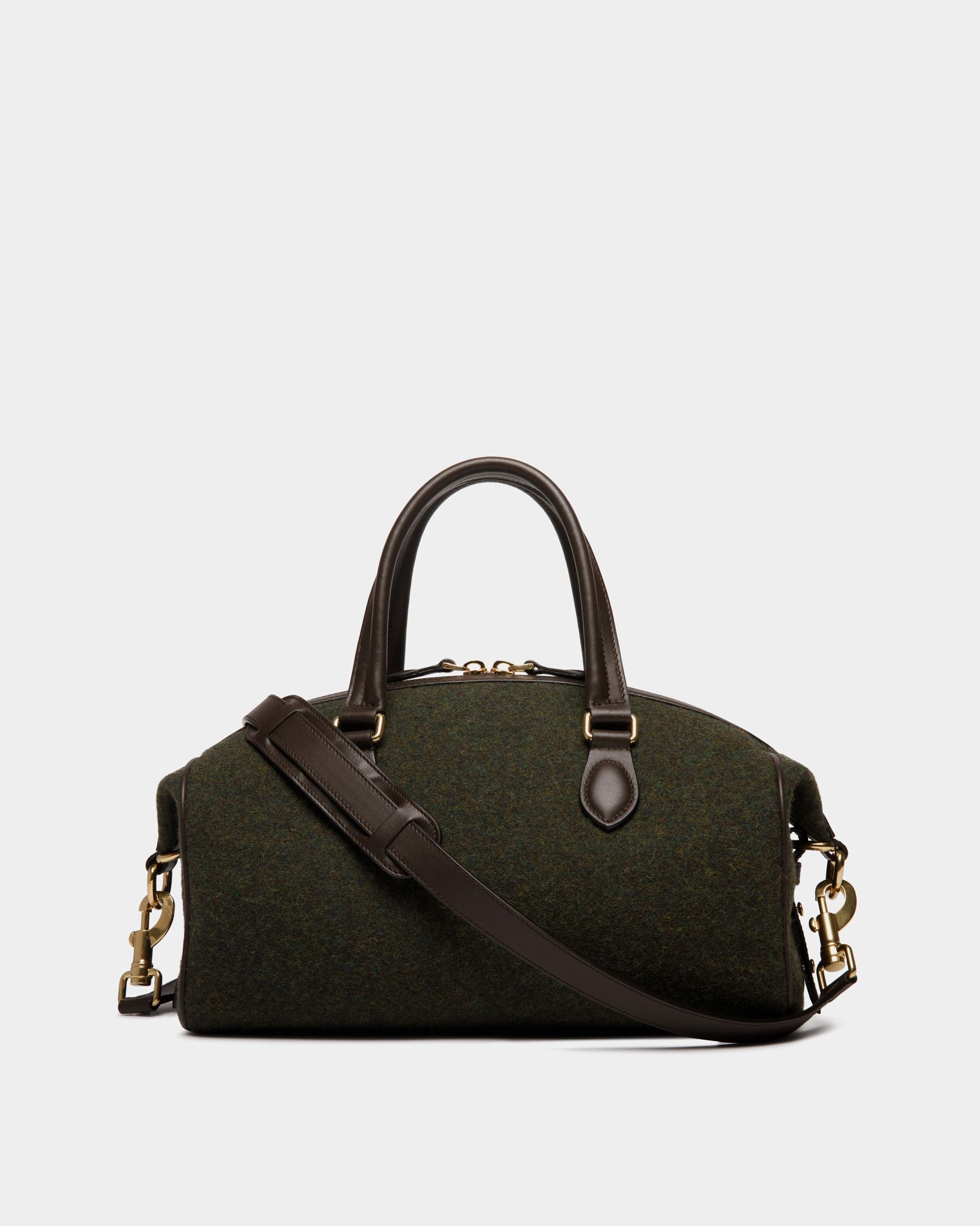 Bally Global - Sac À Main De La Capsule D'hiver, Doté De Anse Supérieure, Confectionné En Laine Et En Cuir Ebano Et Vert Foncé Et Orné De Fleurs Des Alpes - Vert