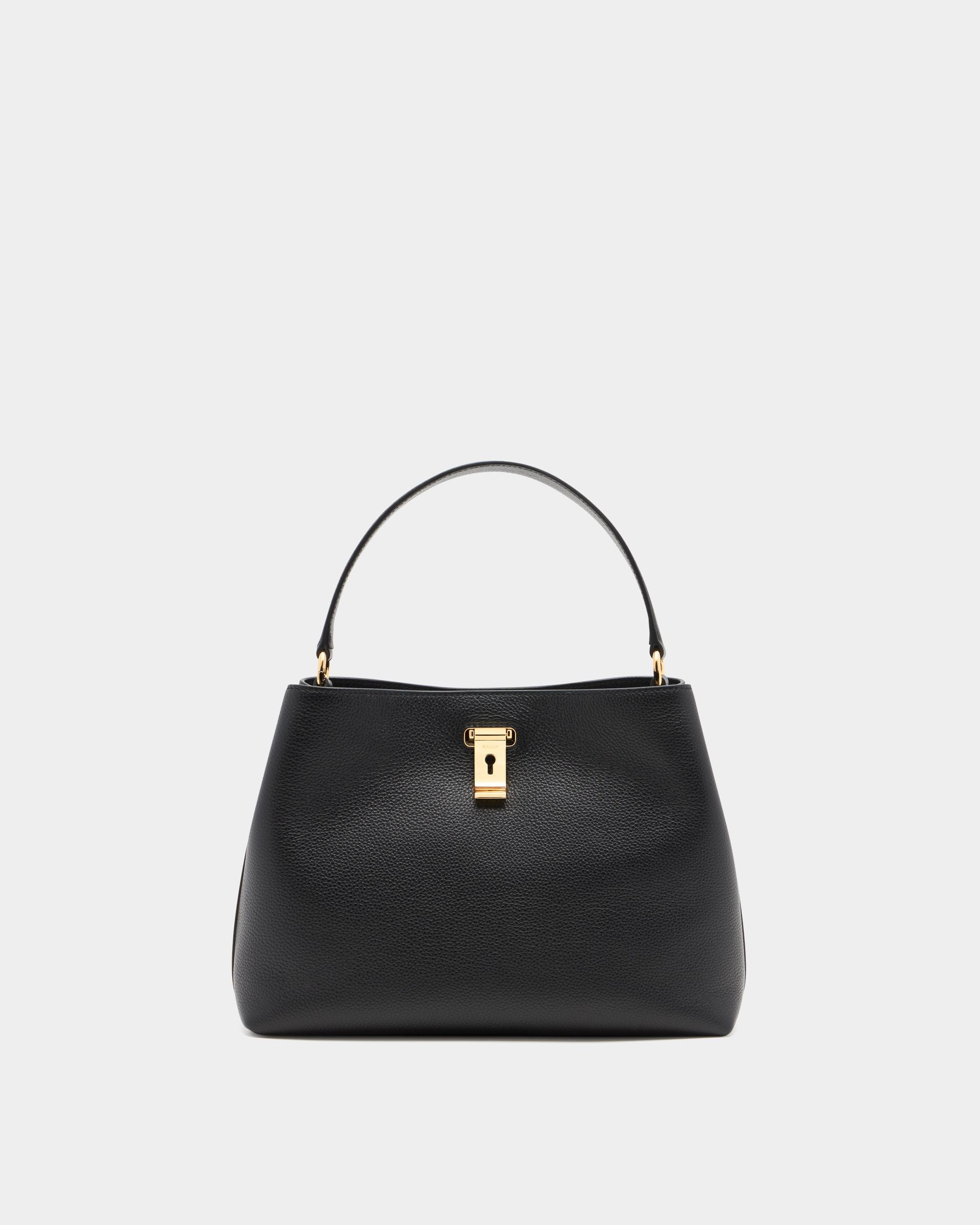 Bally Global - Lock Me Top Handle Bag in Black Grained Leather - Black