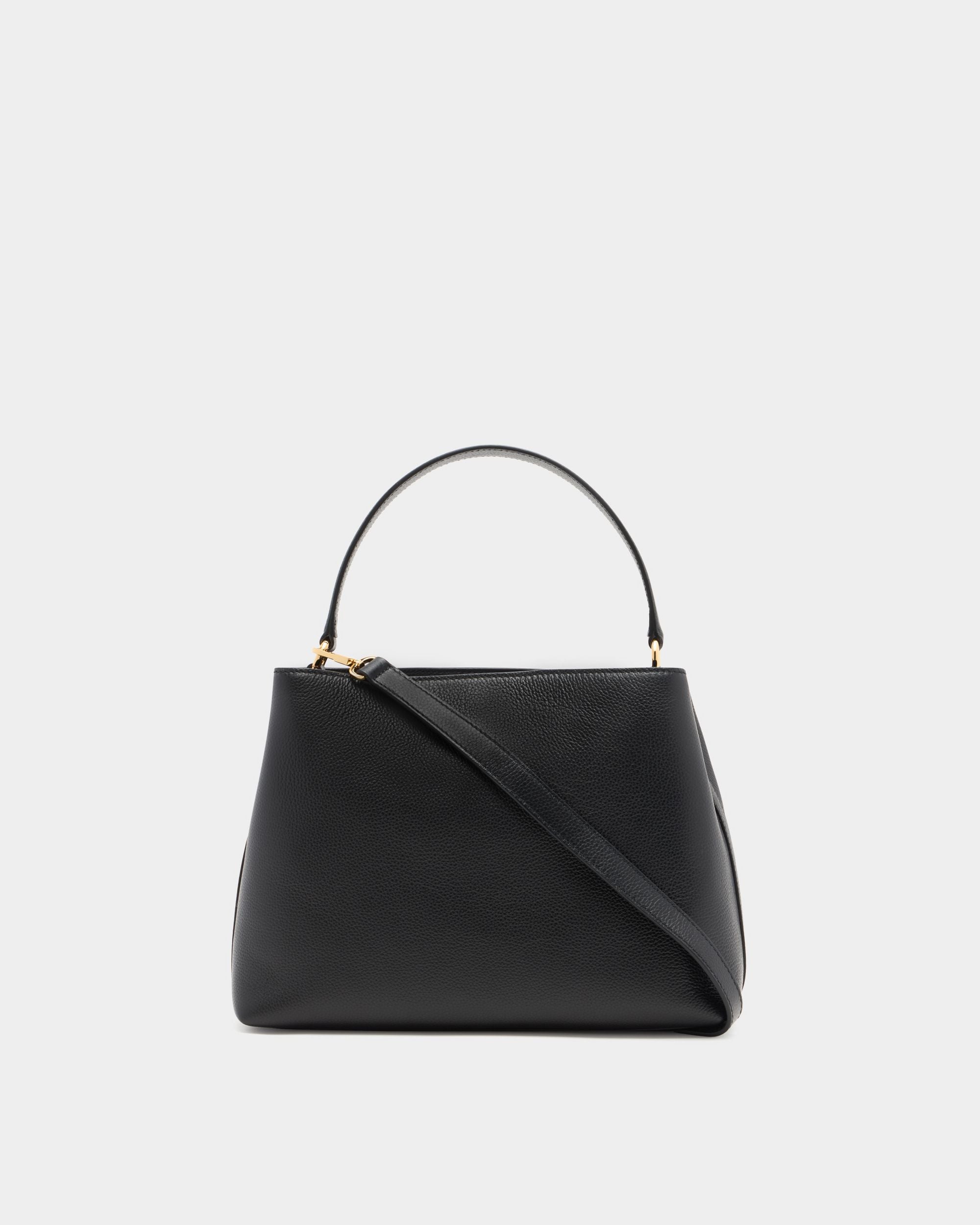 Bally Global - Lock Me Top Handle Bag in Black Grained Leather - Black