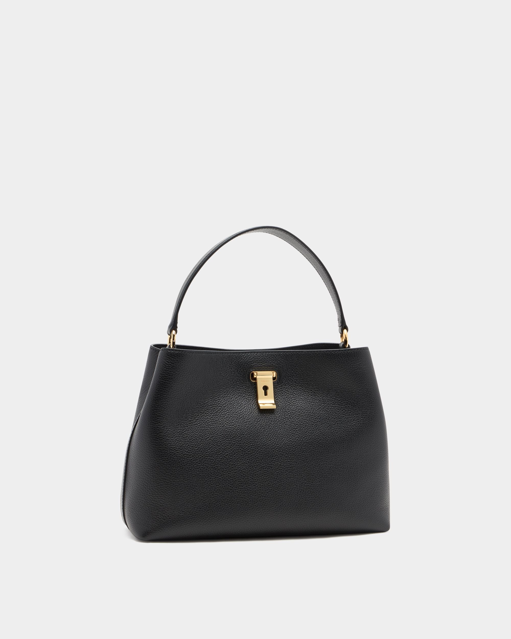 Bally Global - Lock Me Top Handle Bag in Black Grained Leather - Black