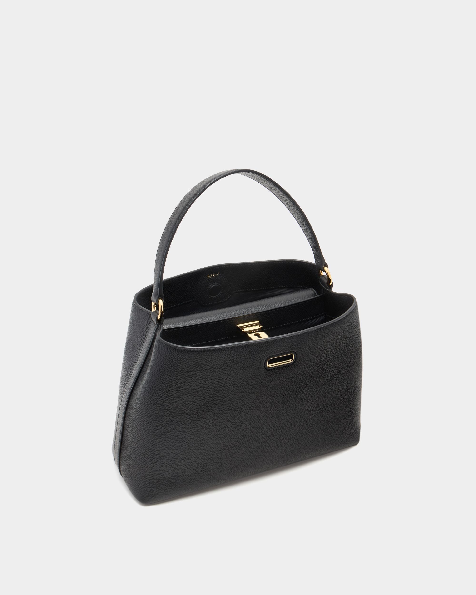 Bally Global - Lock Me Top Handle Bag in Black Grained Leather - Black
