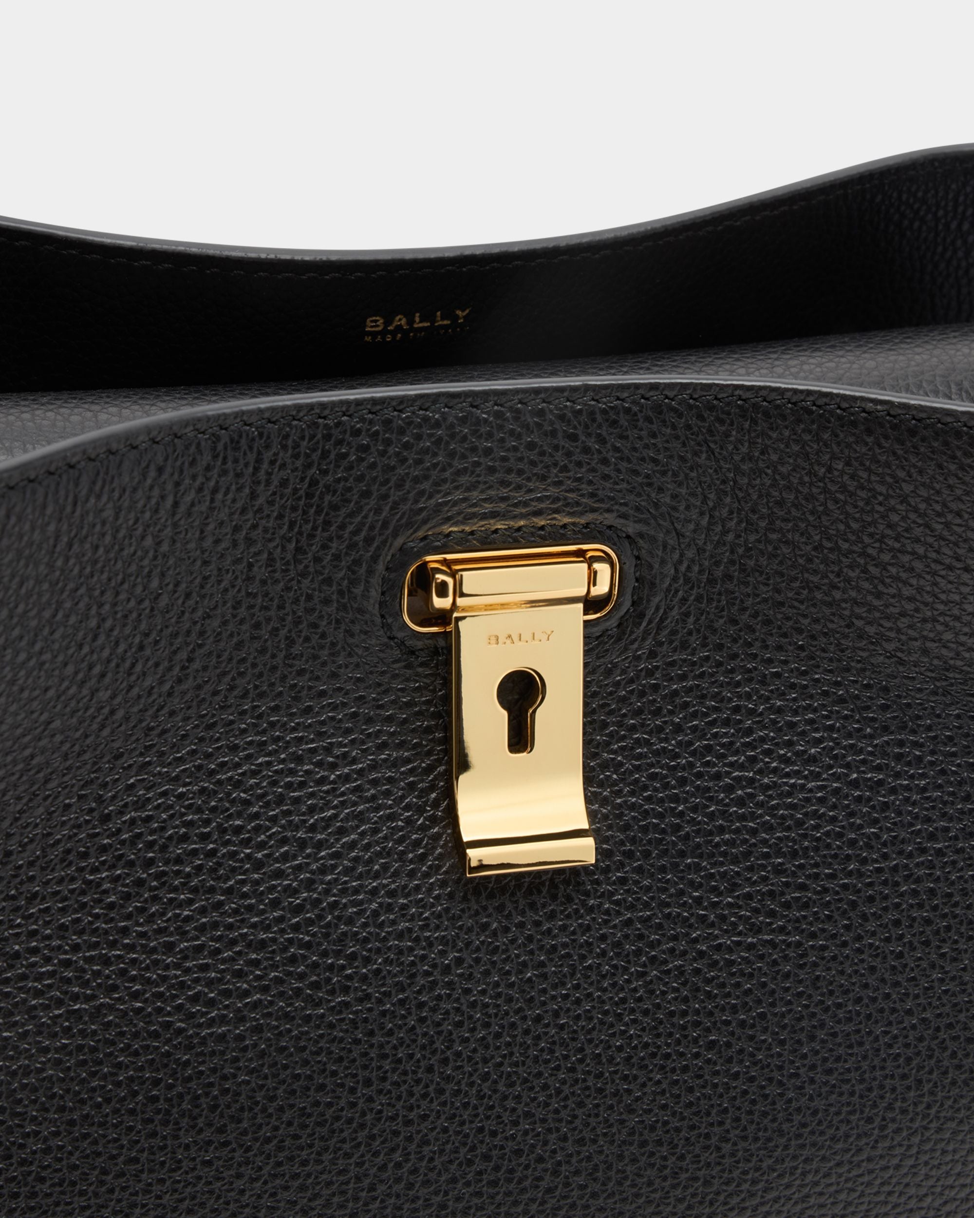 Bally Global - Lock Me Top Handle Bag in Black Grained Leather - Black
