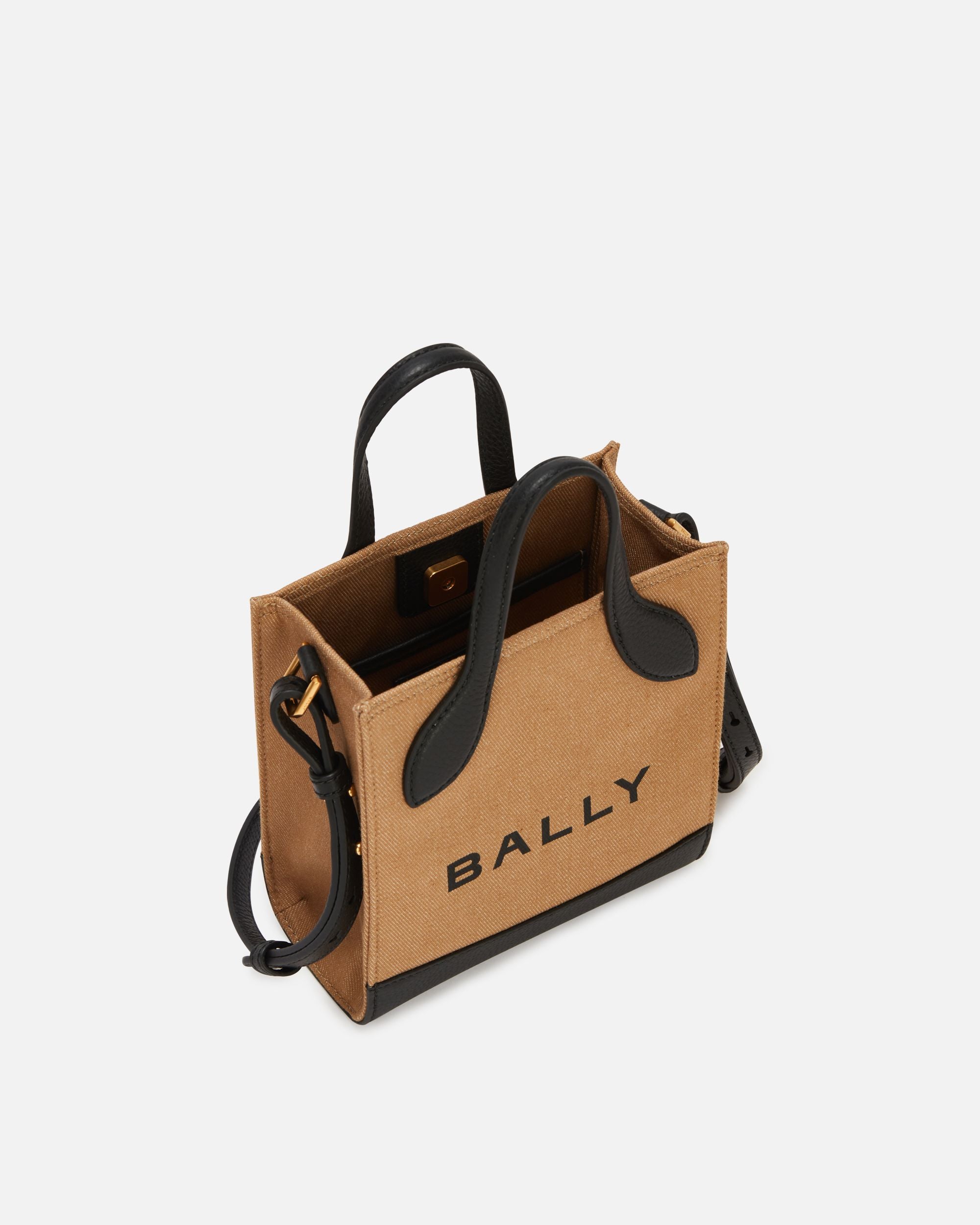 Bally Global - Bar Mini Tote Bag In Beige And Black Canvas And Leather - Beige